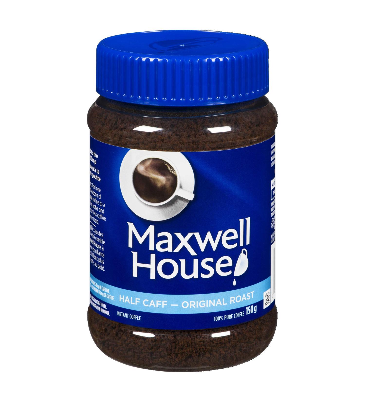 Maxwell House Half Caff Original Roast Instant Coffee 150g (Pack of 12) Half Caff - Original 1.8 kg (Pack of 1)