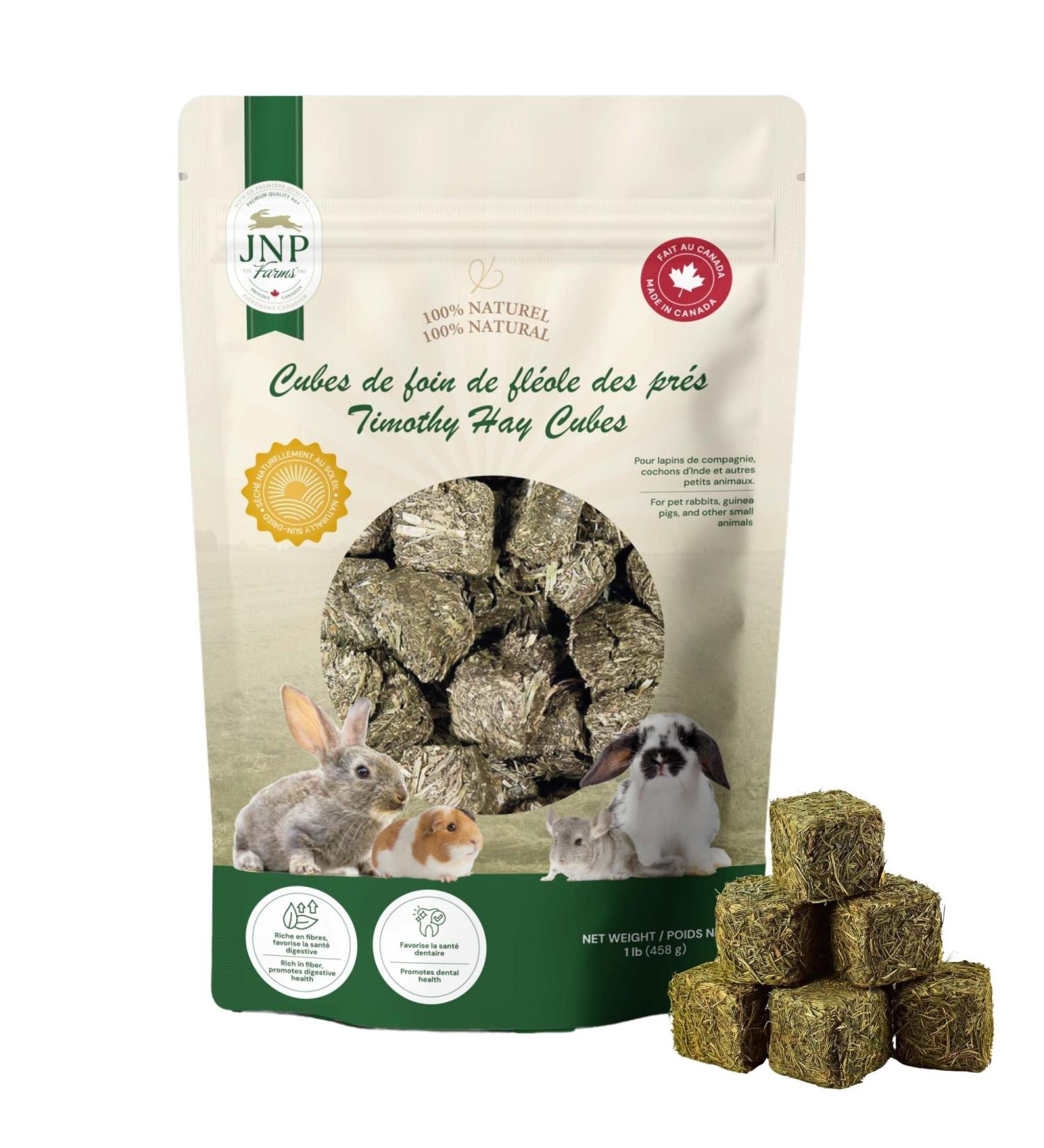 JNP Farms Timothy Hay Cubes for Small Animals |1lb| 100% Natural High Fiber Treats Promotes Digestive & Dental Health Made in Canada - Buy Online on GoSupps.com