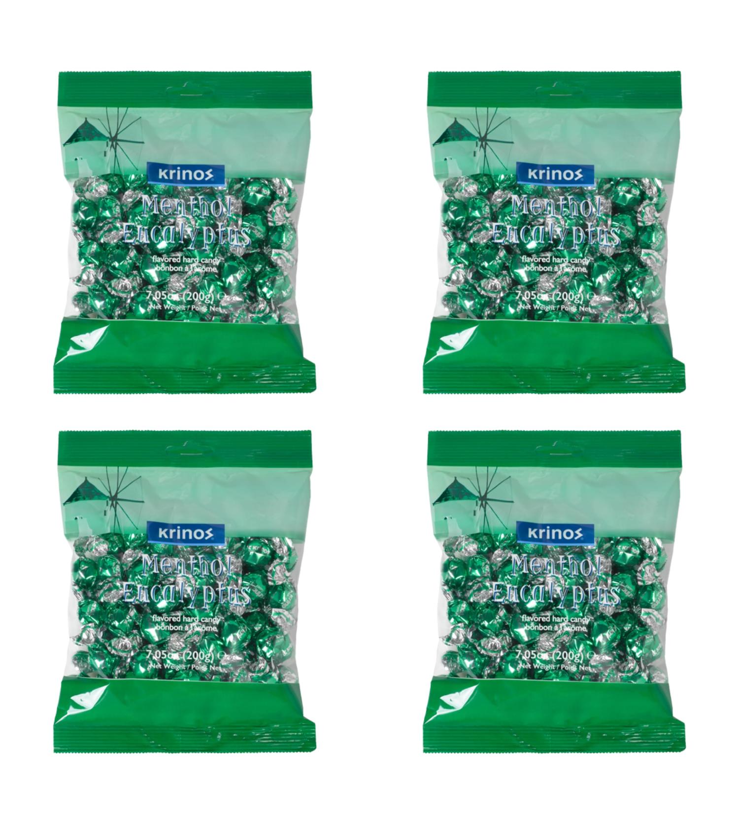 Value Bundle: Krinos Menthol Eucalyptus Flavored Hard Candy - 200g - Candy Bulk - Bonbon - Candies - Pack of 4