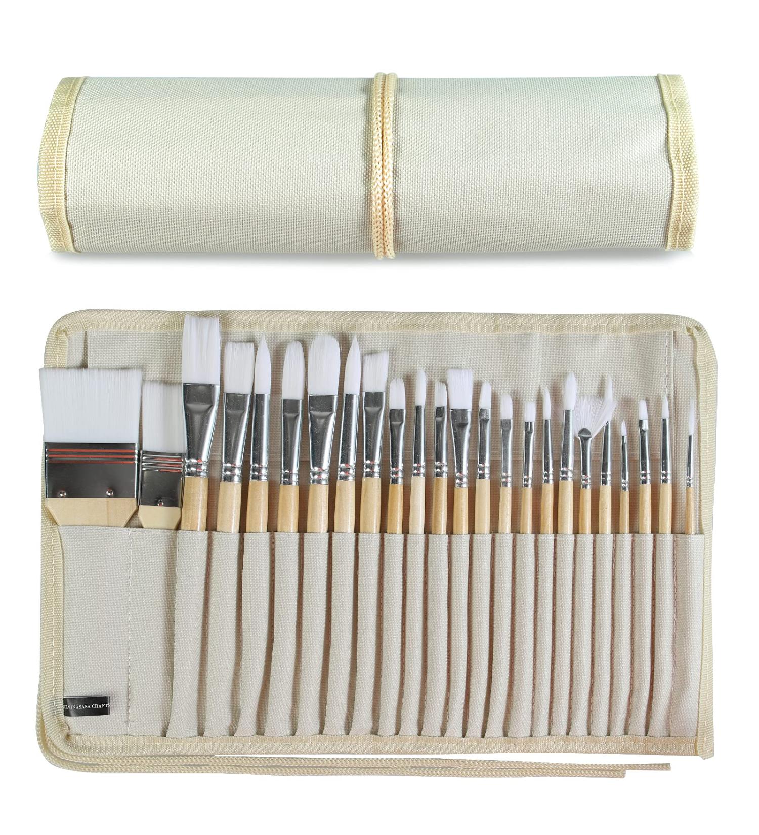 24-Piece Paint Brushes Set | Wooden Handles | Canvas Brush Case | Professional for Oil, Acrylic, Watercolor Painting - Buy Online on GoSupps.com