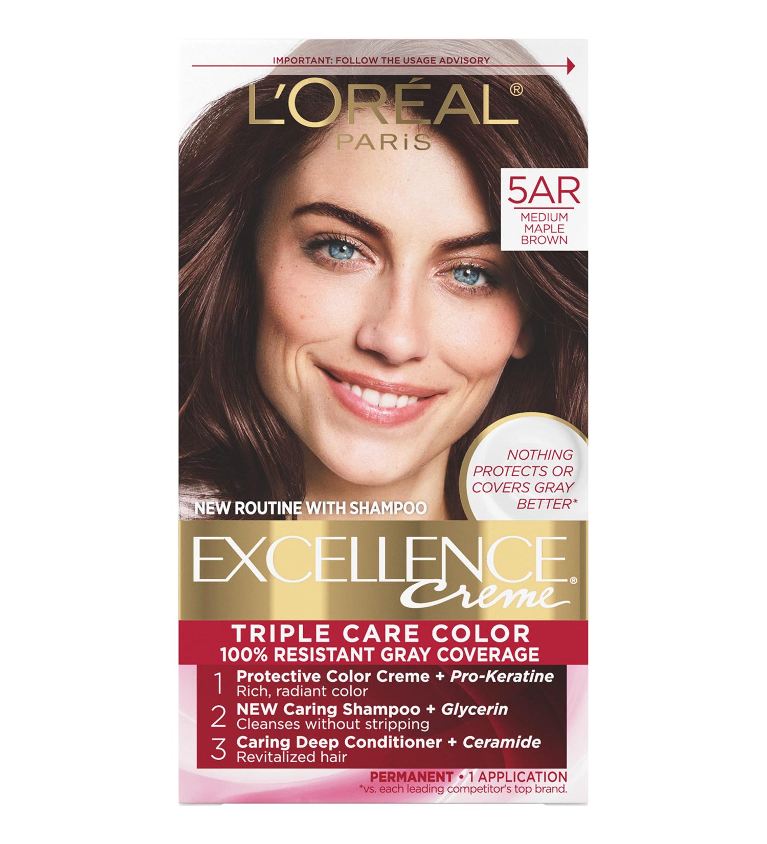 L'Oreal Paris Excellence Creme 5AR Medium Maple Brown Hair Color - Gray Coverage - 8 Weeks - All Hair Types - 1 Count - Buy Online on GoSupps.com