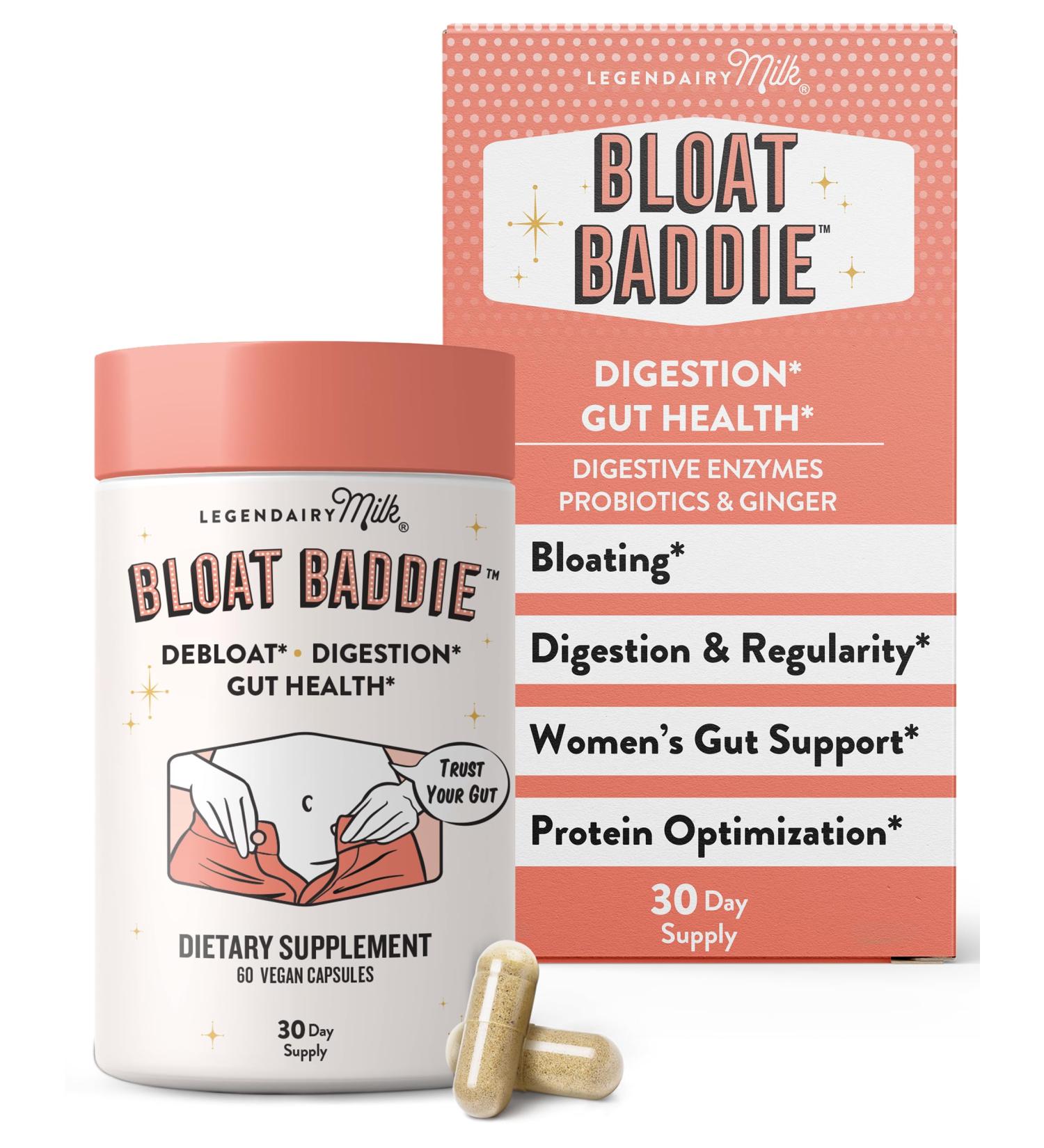 Legendairy Milk Digestive Enzymes for Women Probiotics for Digestive Health Gut Health Supplements Bloating Relief for Women Debloat Gas Relief w/Ginger & Fennel Bloat Baddie 60 Capsules - Buy Online on GoSupps.com
