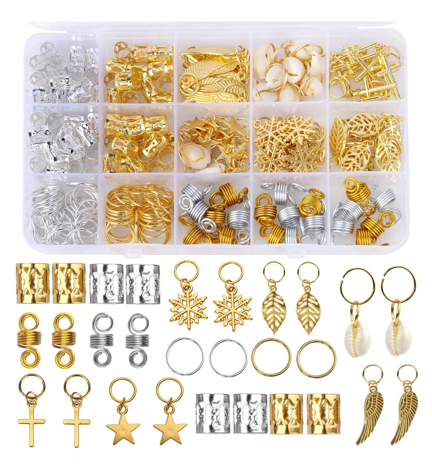 Nafaboig 200PCS Hair Beads & Jewelry for Women Braids | Dreadlocks Accessories - Gold Silver Clips, Cuffs, Shells, Rings - Hair Braiding & Beard Decoration - Buy Online on GoSupps.com