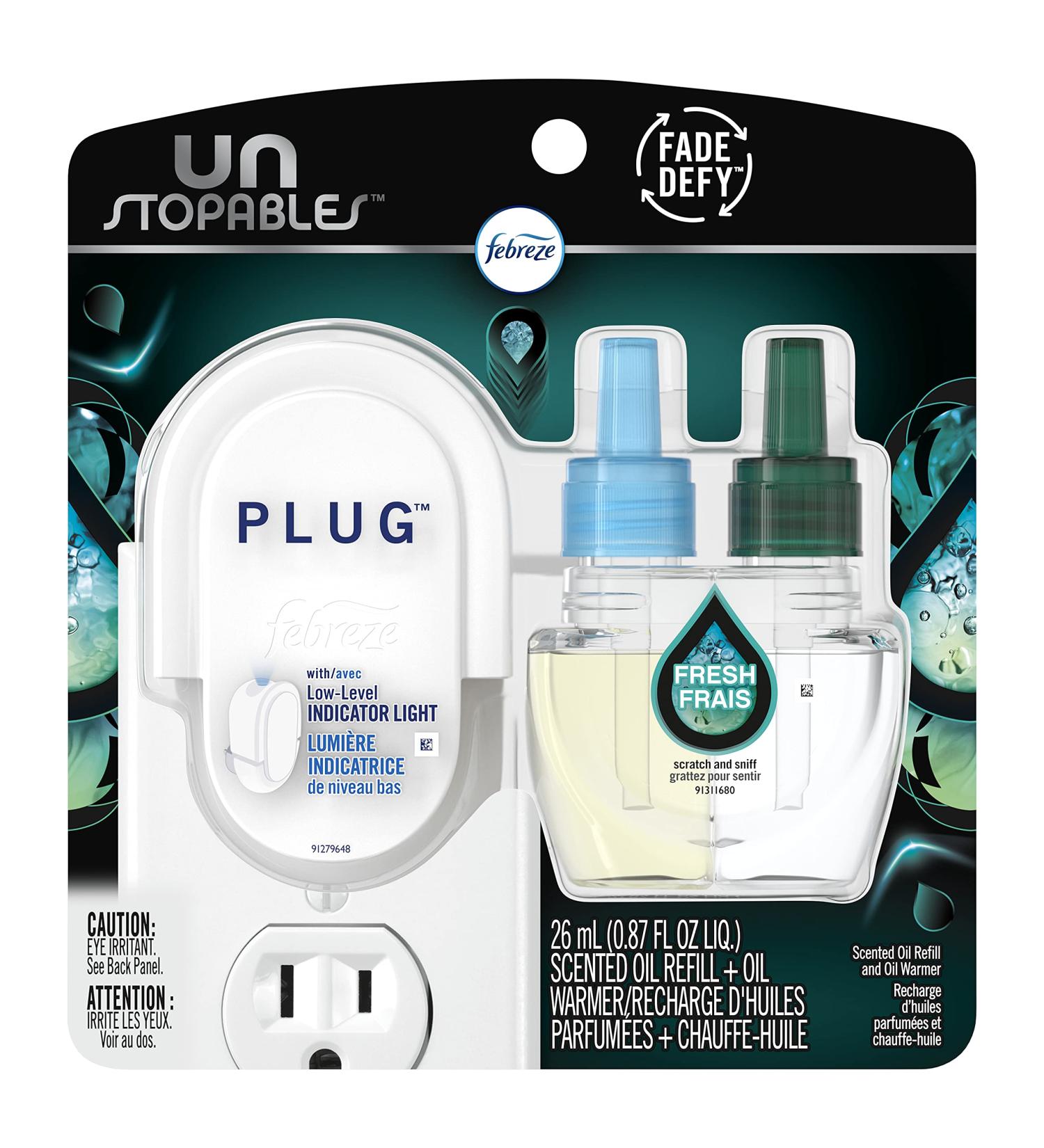 Febreze Unstopables Odor-Eliminating PLUG Air Freshener Single Refill Fresh Starter Kit & (1) 26 mL Oil Refill Unstopables Fresh Starter Kit 26 ml (Pack of 1) - Buy Online on GoSupps.com