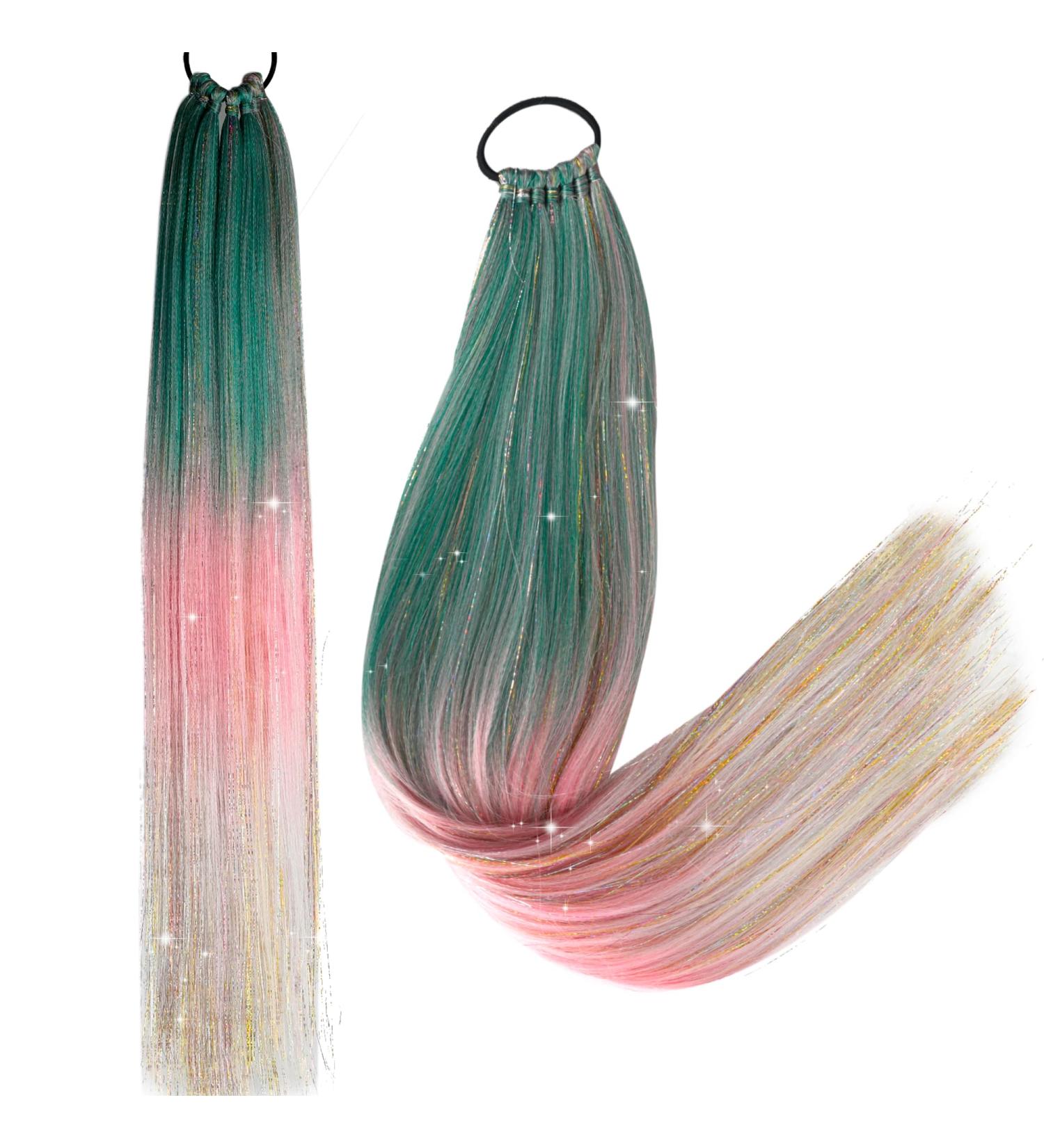 Ombre Hair Extensions Hair Tinsel Colored Hair Ponytail with Hair Tie High Temperature Synthetic Crochet Braided Ponytail Extension 26" Glitter Hair Accessories for Girls Women Crazy Hair Day (#22) - Buy Online on GoSupps.com