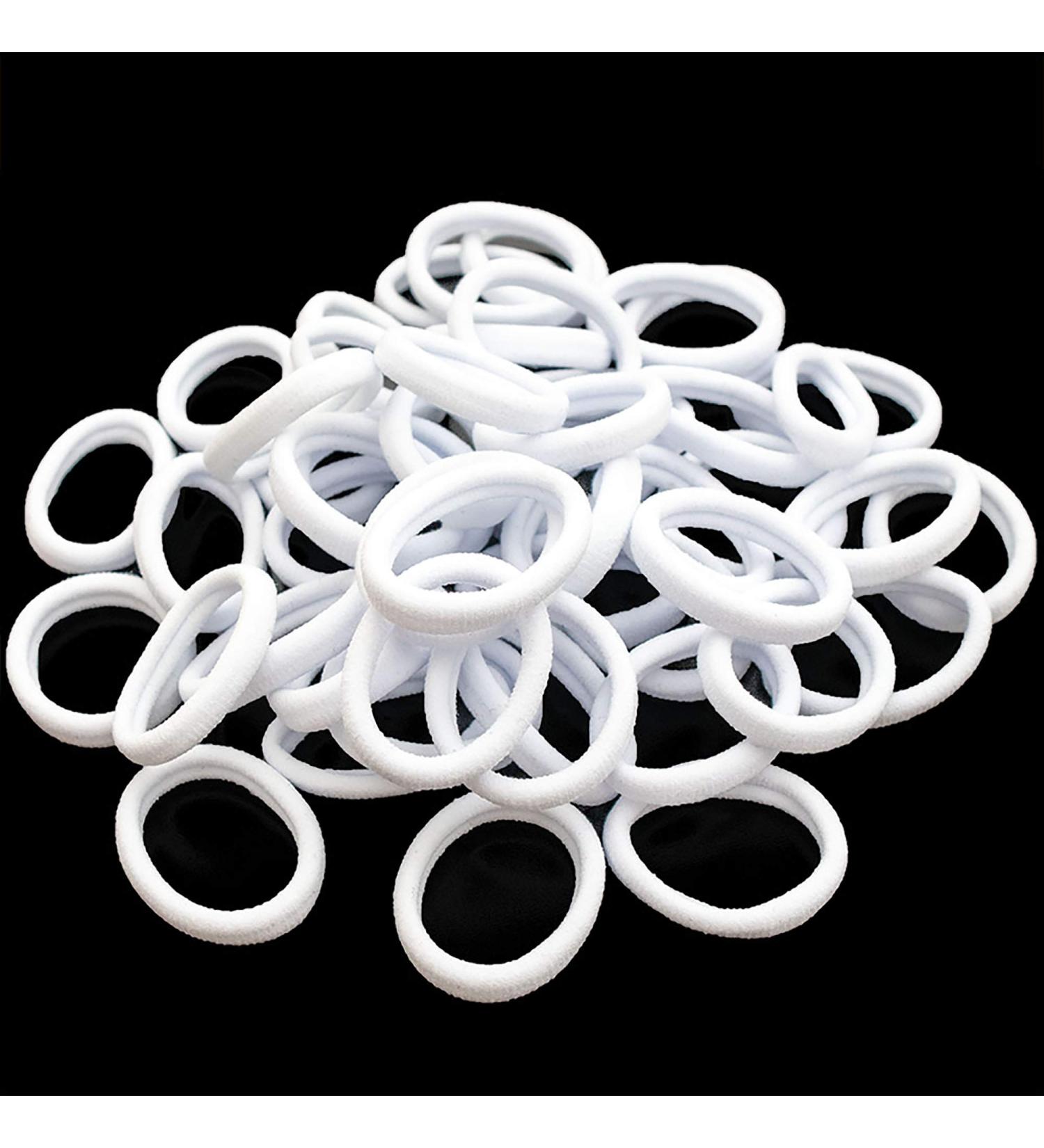50 Pcs White Elastic Hair Ties for Girls - Stretchy Ponytail Holders - Teens Scunci Accessories - Seamless Nylon Scrunchies Bands - Gentle Fine-Hair Hold - Buy Online on GoSupps.com
