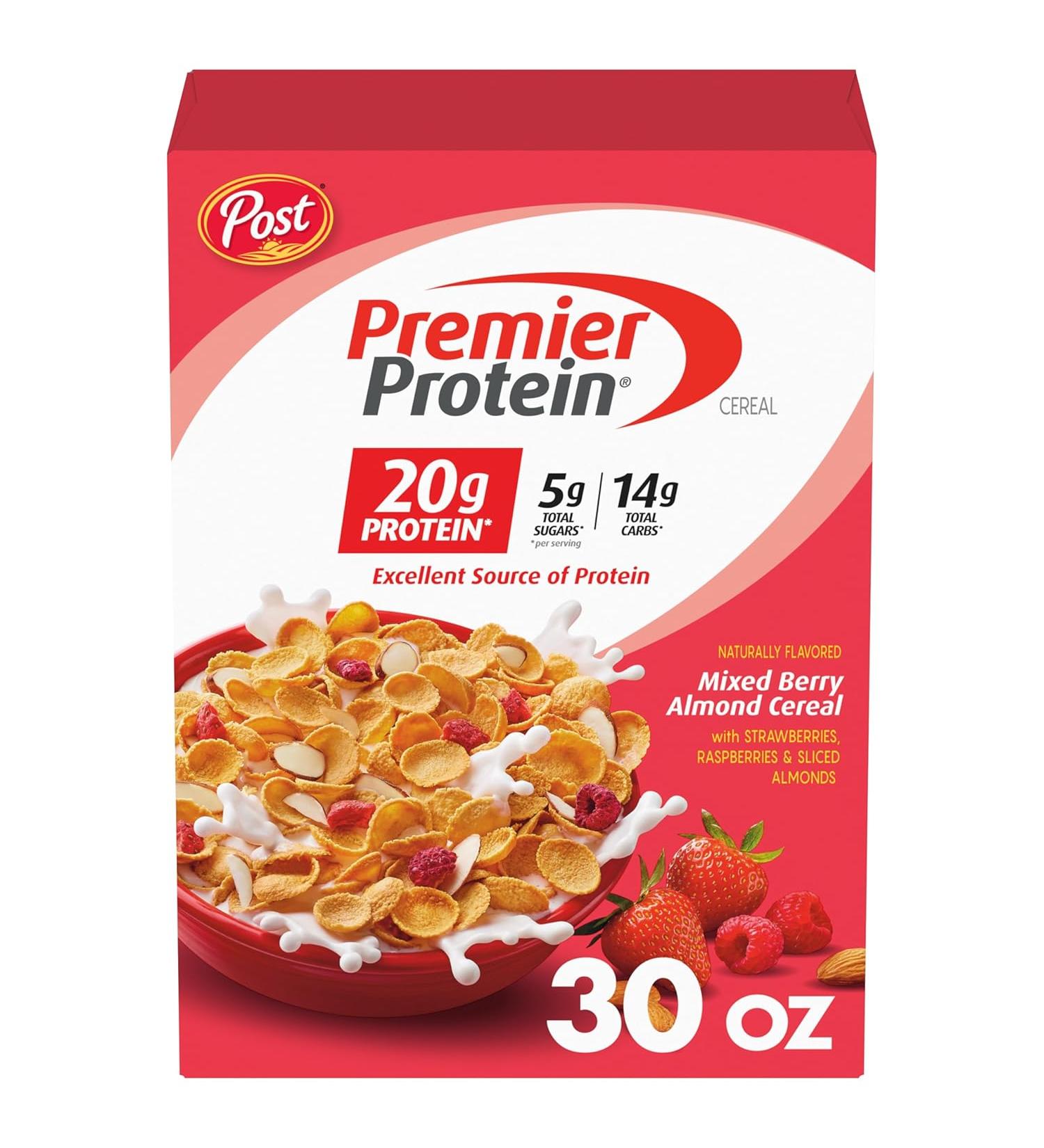 Premier Protein Mixed Berry Almond Cereal - 30oz, High Protein Breakfast & Snack with Real Berries and Almonds - Buy Online on GoSupps.com