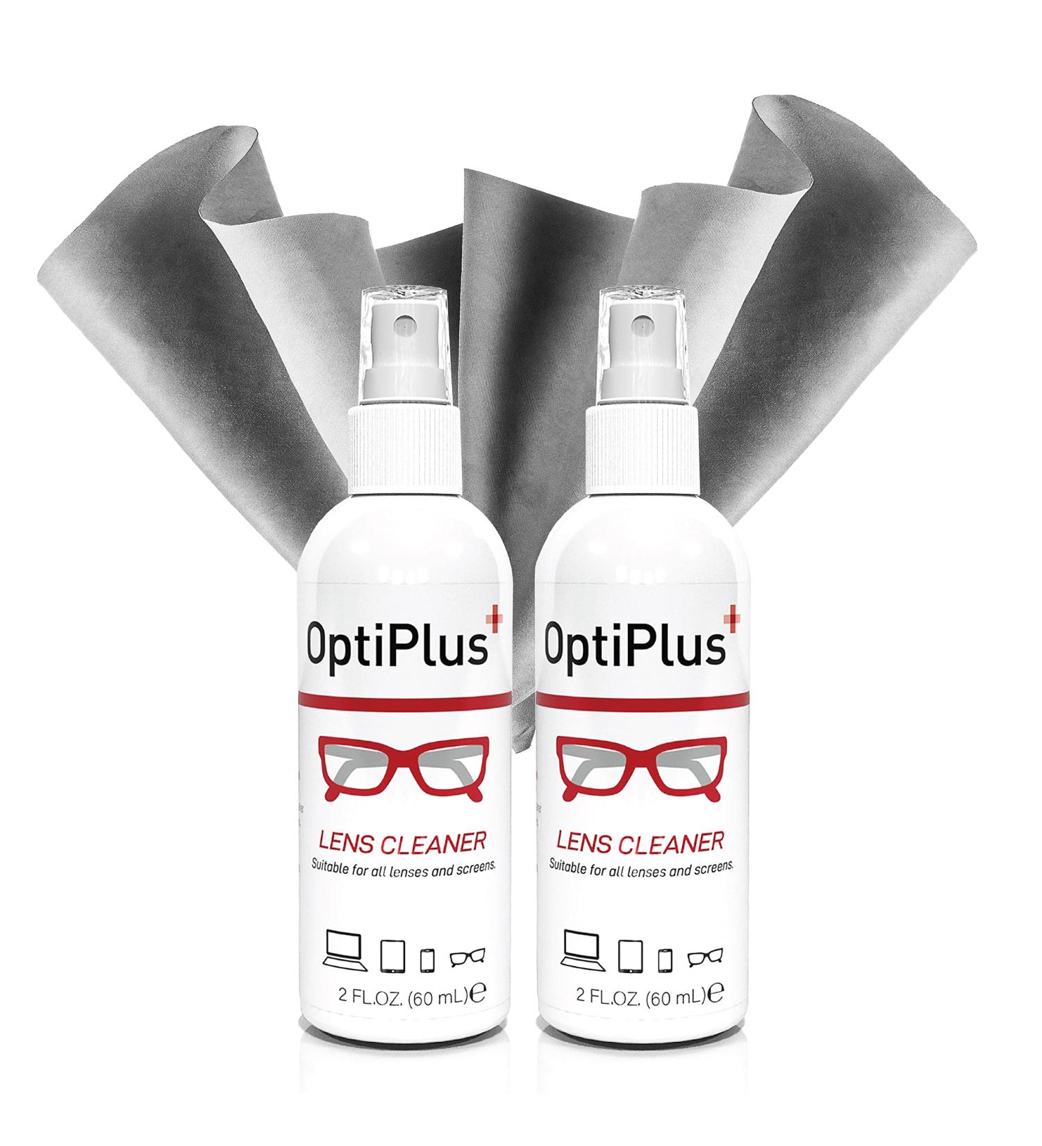 OptiPlus Lens Cleaning Spray & Premium Microfiber Cloth | Streak-Free Cleaner for Glasses Screens & More - 4oz - Buy Online on GoSupps.com