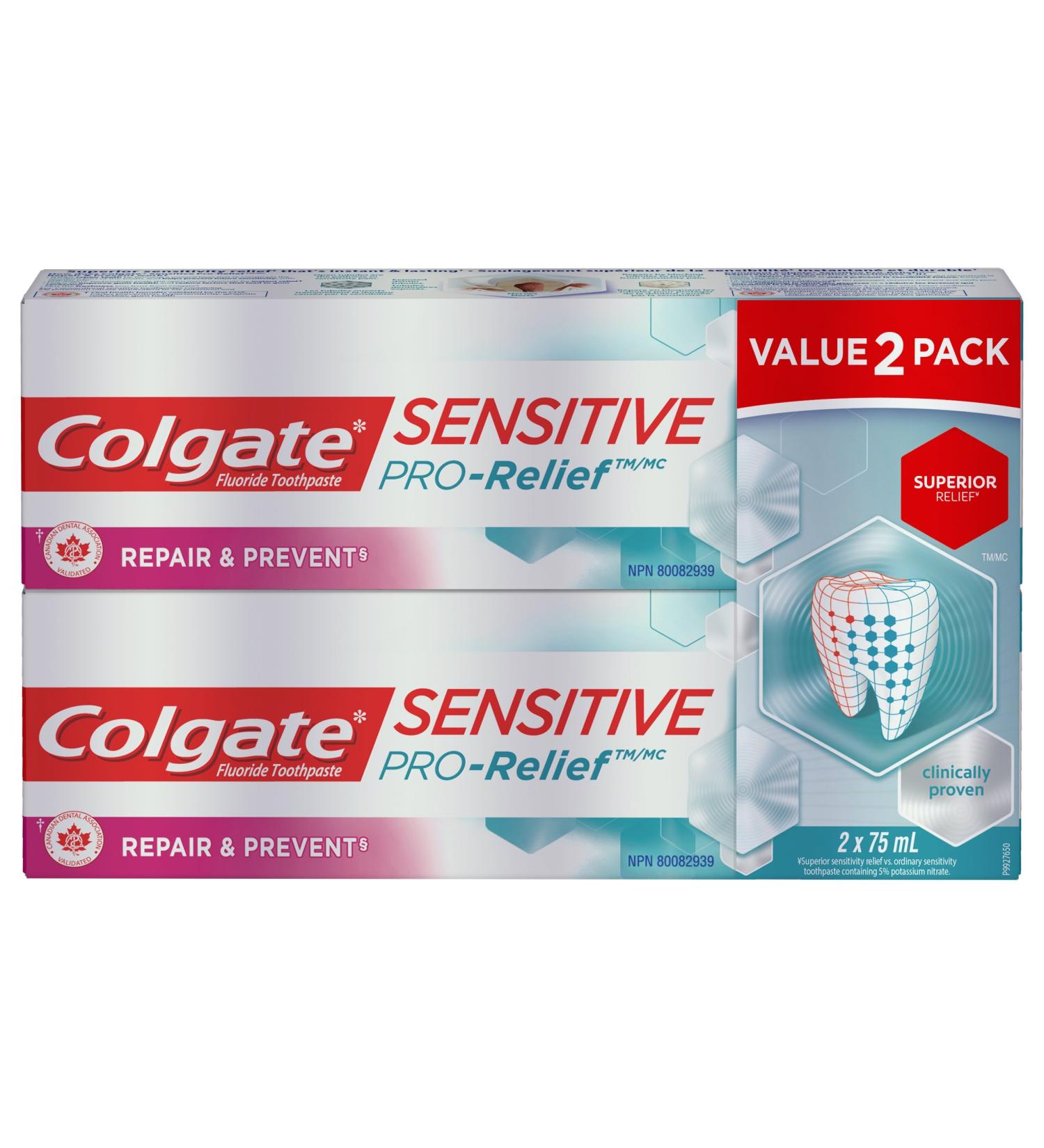 Colgate Sensitive Pro-Relief Repair & Prevent Toothpaste - Dual Zinc and Fluoride Formula for Gum Health Cavity Protection Whitening Toothpaste 75ml 2 Count 150 ml (Pack of 1) Repair & Prevent Toothpaste - Buy Online on GoSupps.com