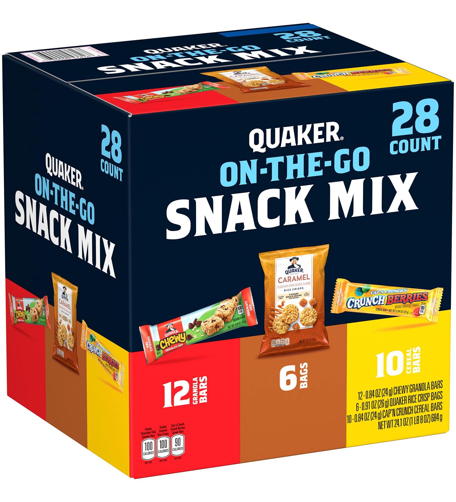 Quaker On-the-Go Snack Mix Variety Pack - Chewy Cereal Bars, Rice Crisps (28 Pack) - Buy Online on GoSupps.com