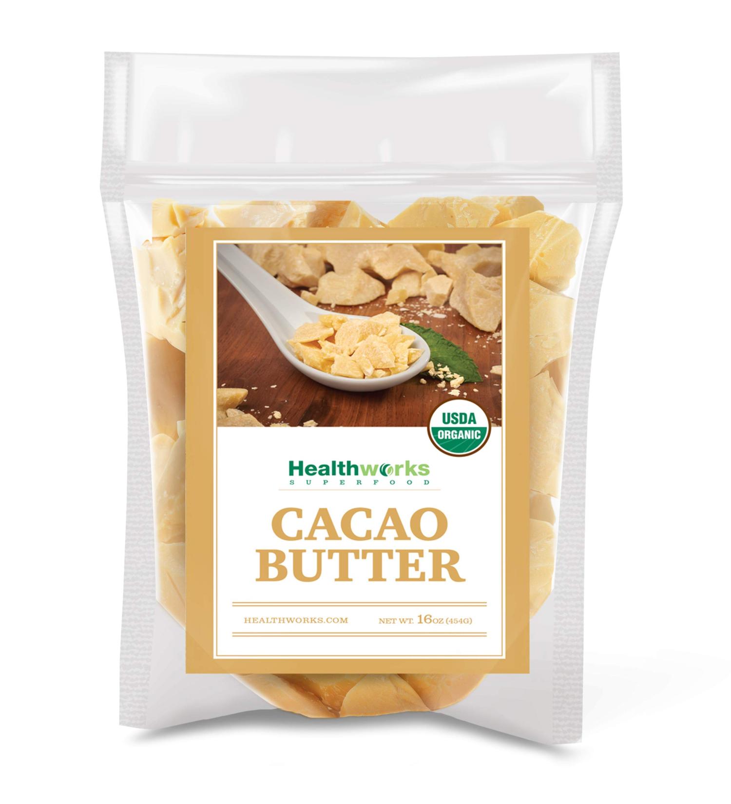 Healthworks Organic Cacao Butter 16oz - Unrefined, Non-Deodorized from Peru | Keto, Vegan, Non-GMO | Antioxidant Superfood - Buy Online on GoSupps.com