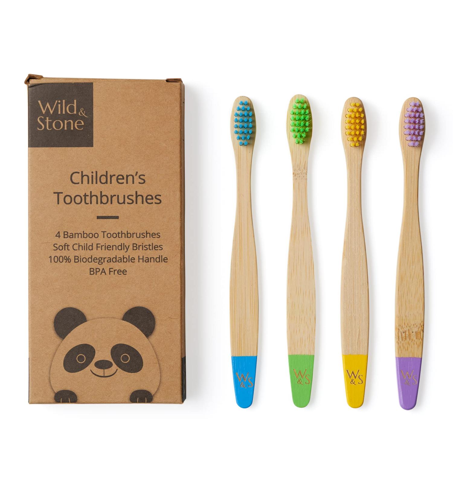 Wild & Stone Bio Children's Bamboo Toothbrush 4-Pack | Soft BPA-Free Eco-Friendly 100% Biodegradable | Vegan Multi-Colored Toothbrushes - Buy Online on GoSupps.com