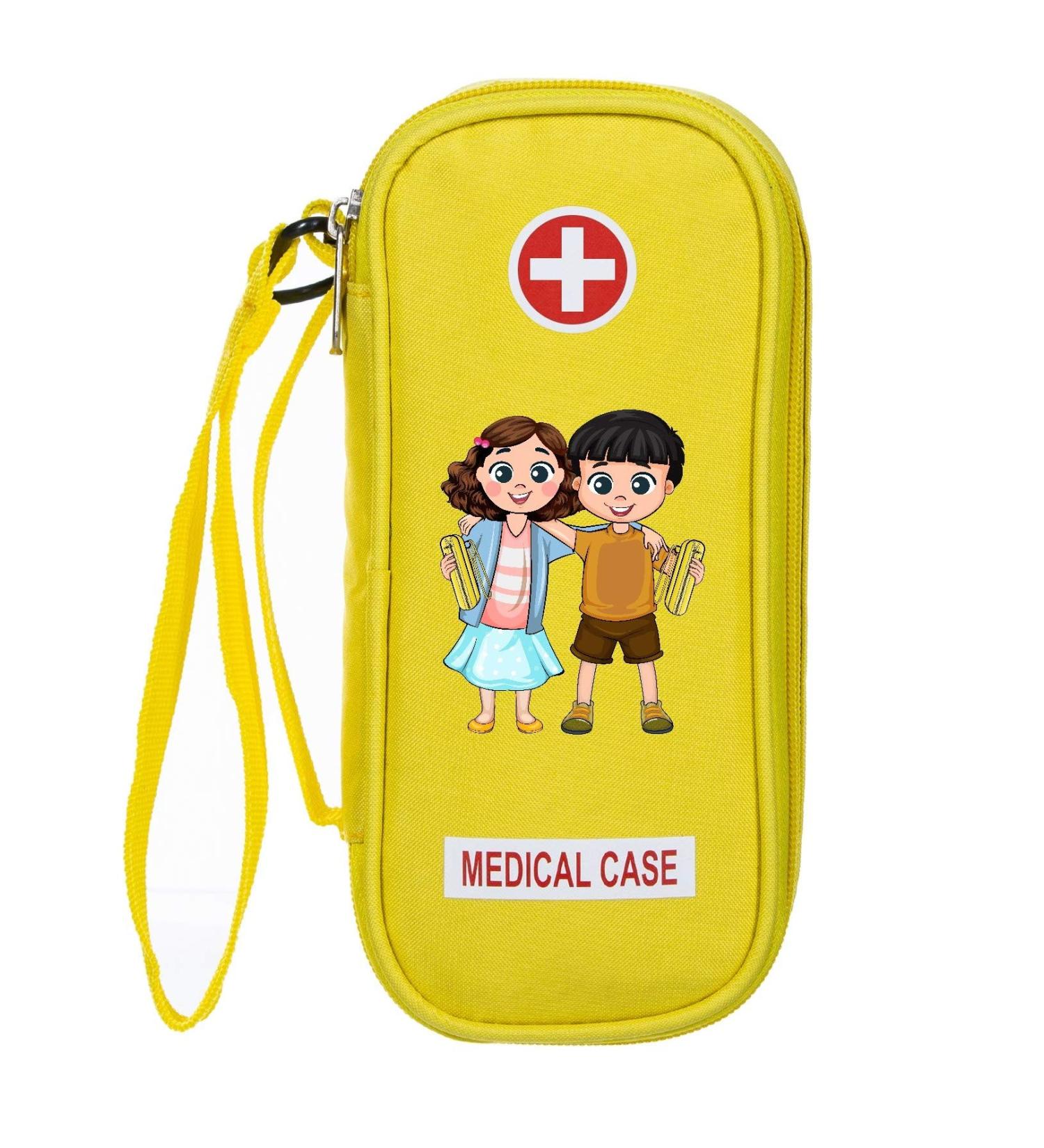 Kid's Yellow Insulated EpiPen Carrying Case - Fits 2 EpiPens, Auvi-Q, Inhaler, Eye Drops - Portable Bag with Zipper for Allergy Medicine - Buy Online on GoSupps.com