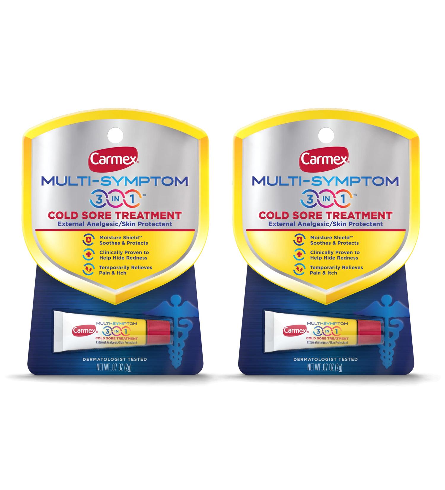 Carmex Multi-Symptom 3-in-1 Cold Sore Treatment - Pack of 2, 0.07 OZ Each - Buy Online on GoSupps.com