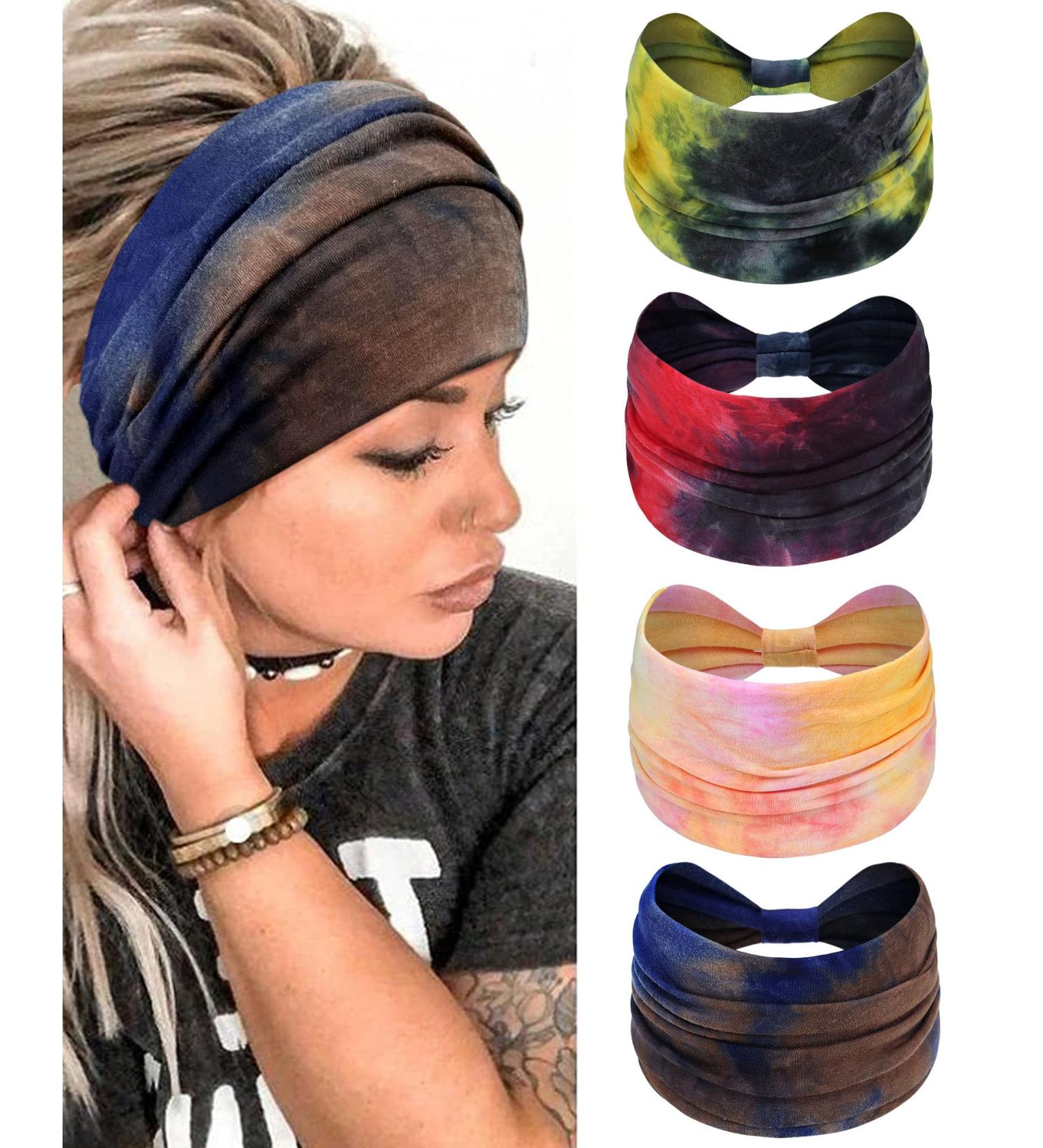 Buy Propog Wide Hair Band Set for Women - 4pcs Tie Dye Boho Yoga Headbands - Thin Sport Hair Accessories - Buy Online on GoSupps.com
