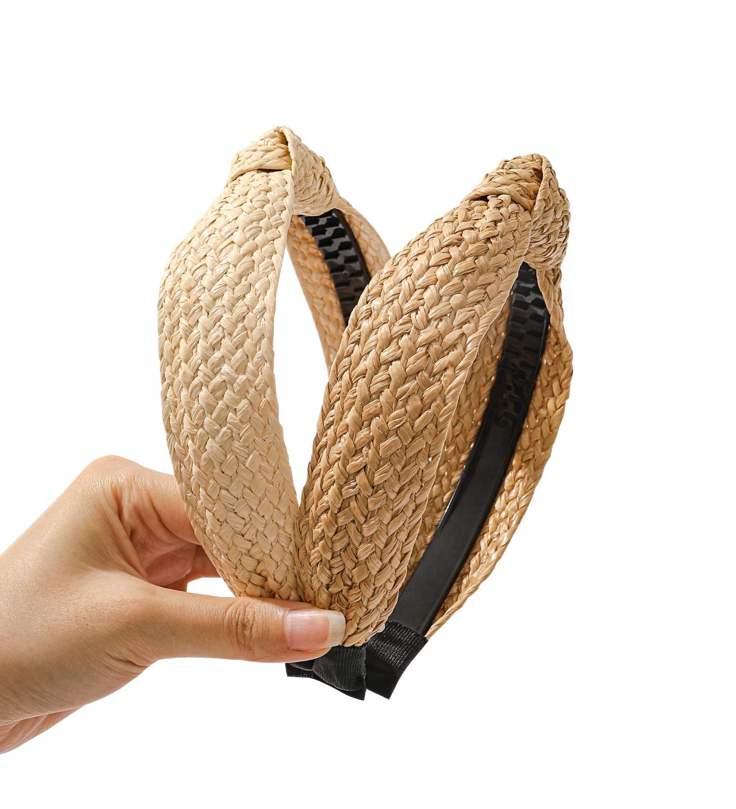 Straw Headbands for Women & Girls | Fashionable, No-Slip Diademas Para Mujer De Moda | Cute Braid Top Knot Headband | Summer Beach Hair Accessories - Buy Online on GoSupps.com