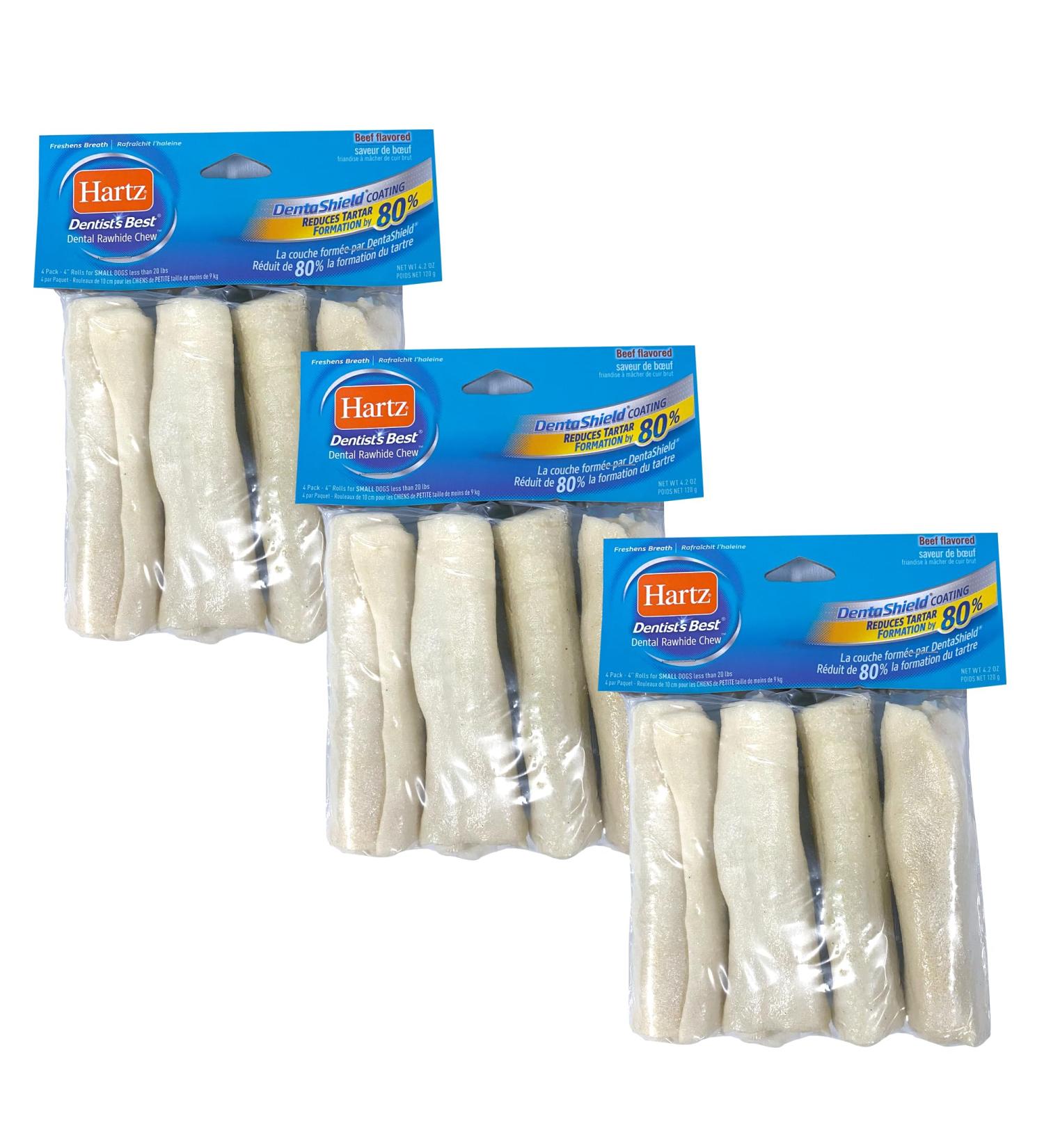 Hartz Dentist s Best DentaShield 4 Rawhide Chew 12 Bones - 83% Less Tartar - Healthy Gums - Fresh Breath - Beef Flavor - Dental Care for Dog Pack of 12 Retriever Rolls for Small Dogs (3x4 Rolls) - Buy Online on GoSupps.com