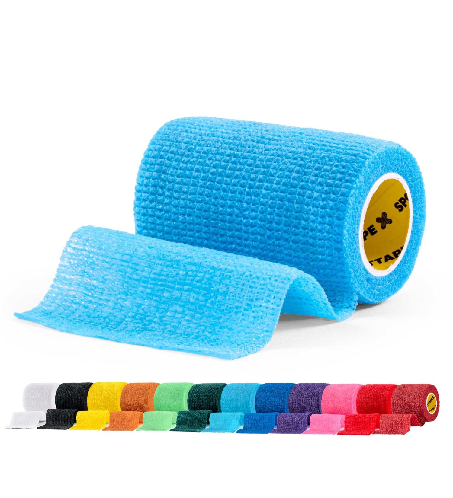 SPORTTAPE Self-Adhesive Football Sock Tape - Sky Blue | 7.5cm x 4.5m Cohesive Bandage for Dogs, Horses | Compression Bandage Shin Pad Tape - Single Roll - Buy Online on GoSupps.com