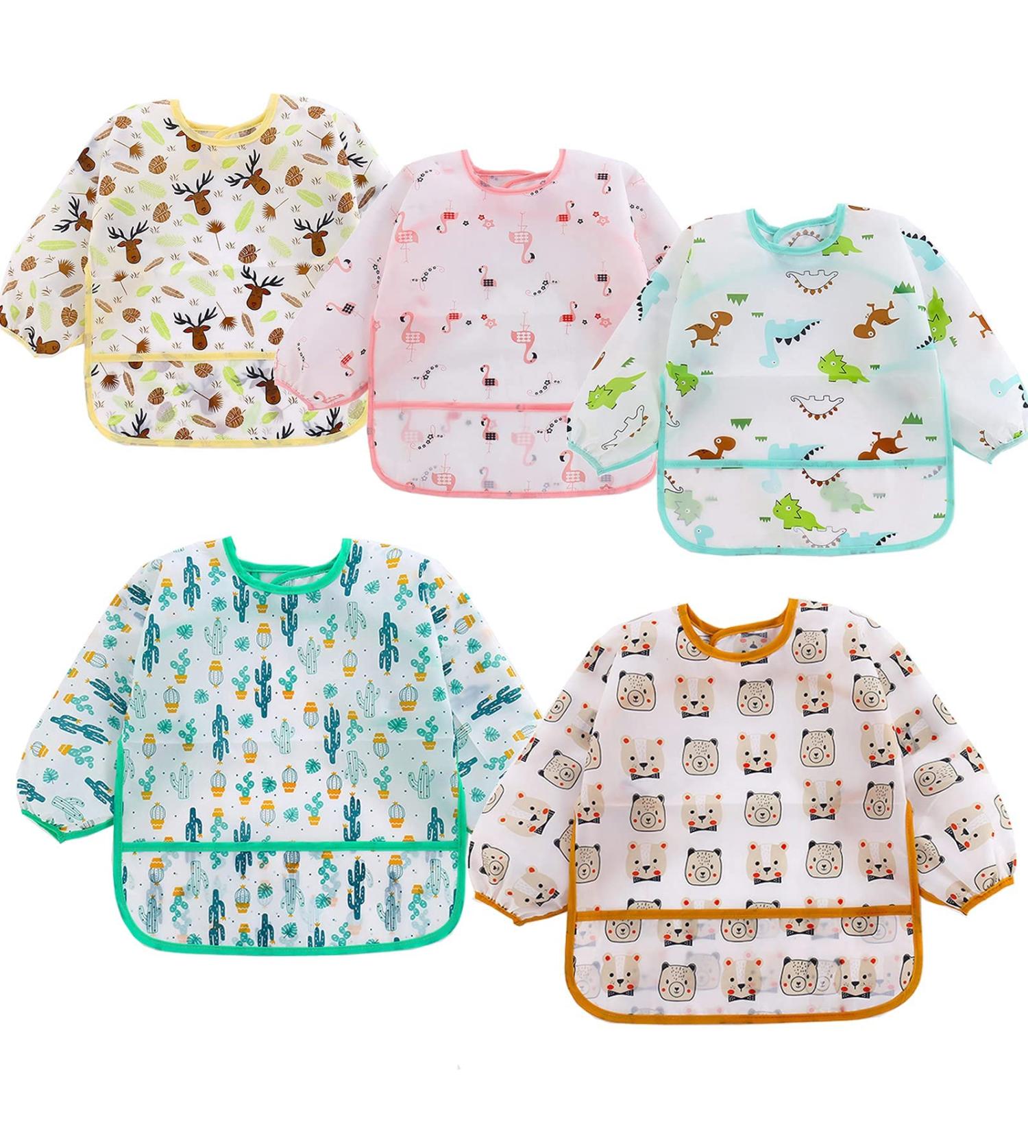 QinGuang 5pcs Long Sleeve Baby Bibs | Waterproof Feeding Apron for 6-36 Months - Buy Online on GoSupps.com