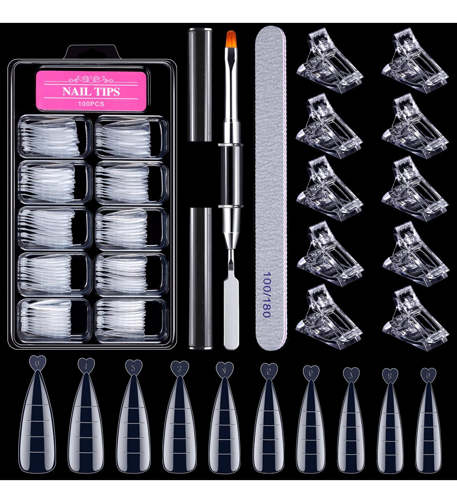 Melliex 100 Pieces Dual Nail Forms Set - Professional Nail Extension Kit with Dual-Ended Brush Nail Tips Clips & File for UV Acrylic Nails - Buy Online on GoSupps.com