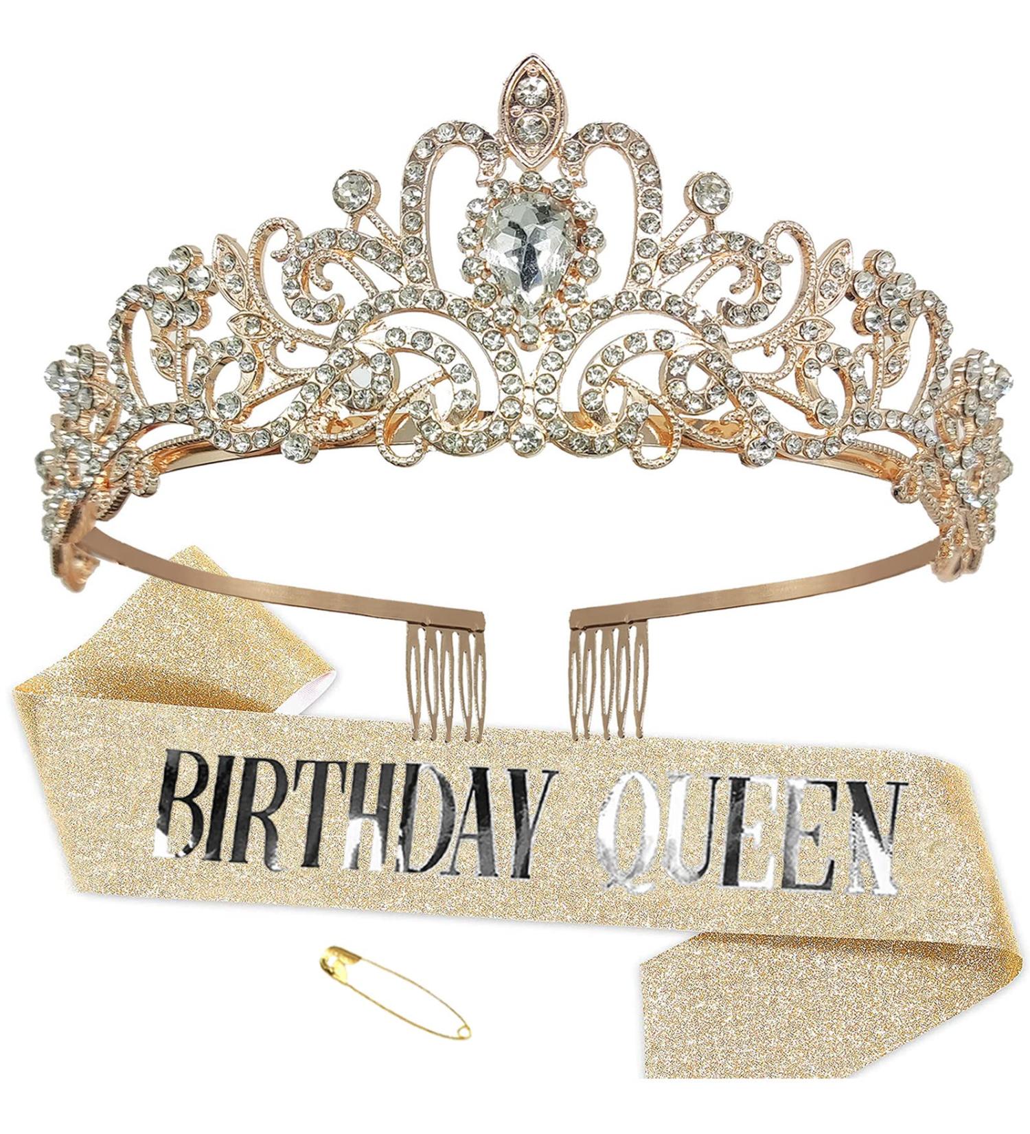 Birthday Queen Tiara and Sash Set - Glitter Crystal Rhinestone Birthday Party Favors - Buy Online on GoSupps.com