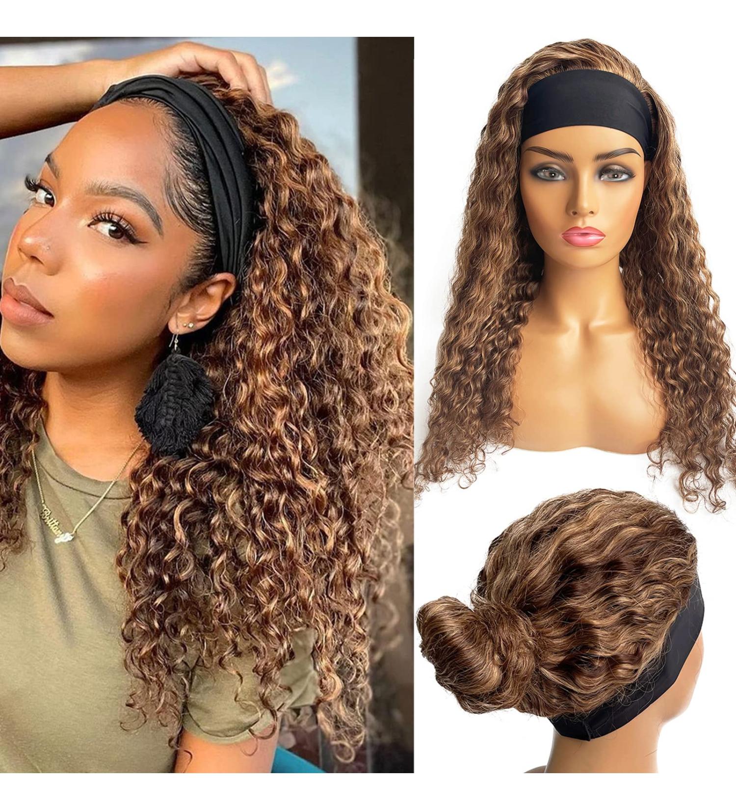 Curly Headband Wig 16 Colored 4/27 Balayage Honey Blonde Highlights Half Wig for Black Women - Real Remy Hair Deep Wave - No Lace Front - Buy Online on GoSupps.com