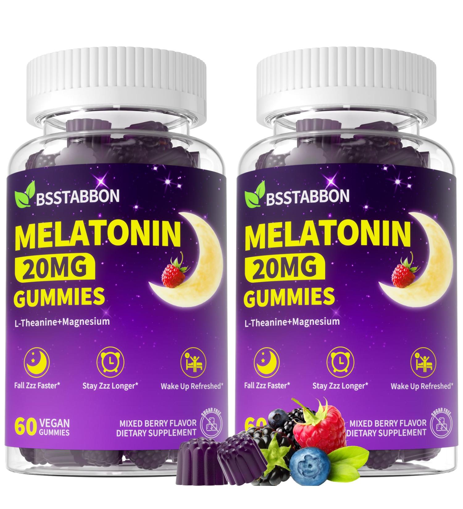 Natural Melatonin 20mg Gummies: Sugar Free Chewable Vegan Supplement with Magnesium Ashwagandha Zinc GABA Vitamin B12 Lemon Balm L-Theanine - Immune Deep Zzz for Adults Women Men(120Count) Mixed Berries 60 Count (Pack of 2) - Buy Online on GoSupps.com