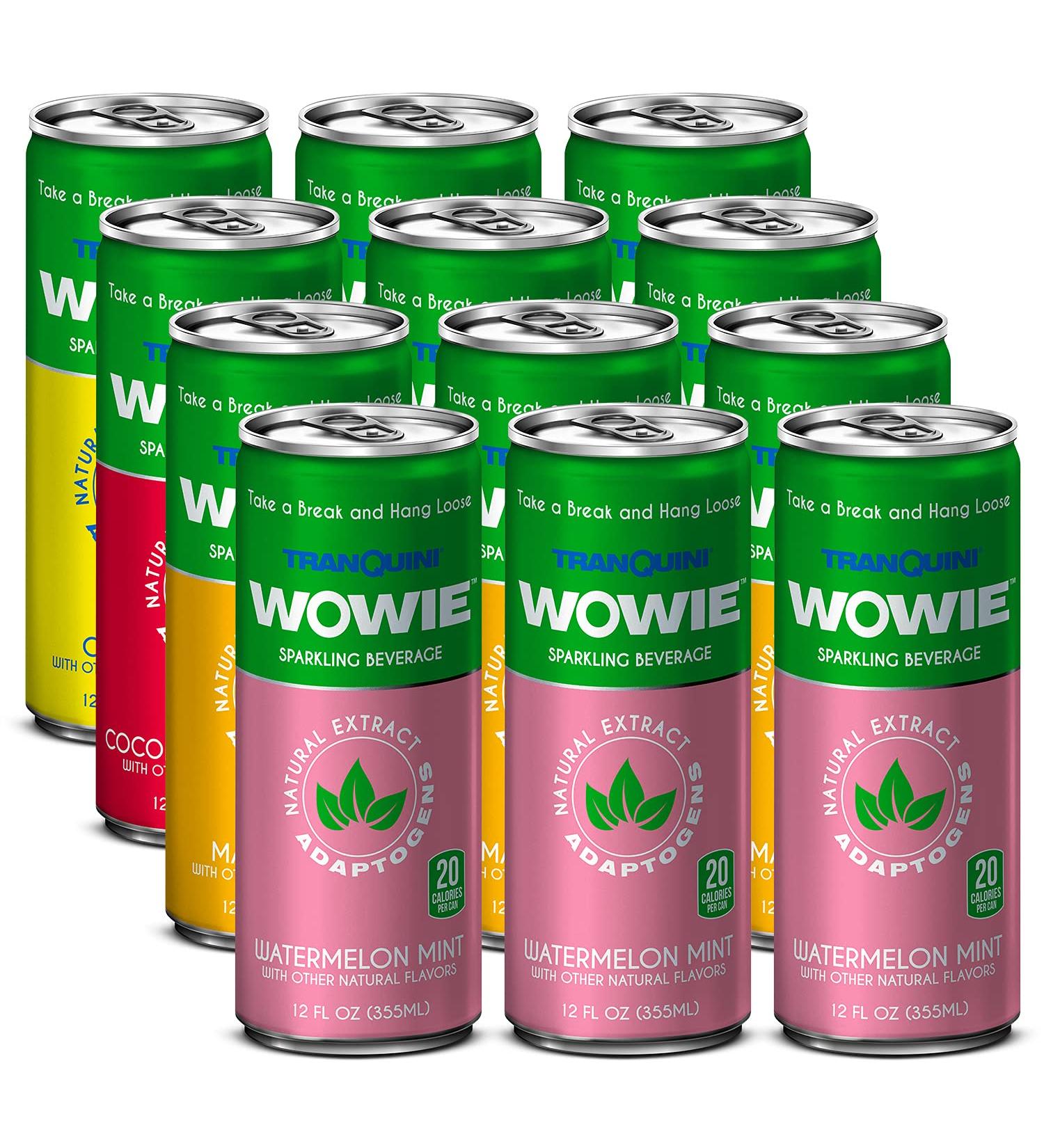 Wowie Hemp Infused Calming Sparkling Beverage Variety Pack 12 oz - Herbal Adaptogens, All Natural, Low Calorie, Non Alcoholic - Pack of 12 - Buy Online on GoSupps.com