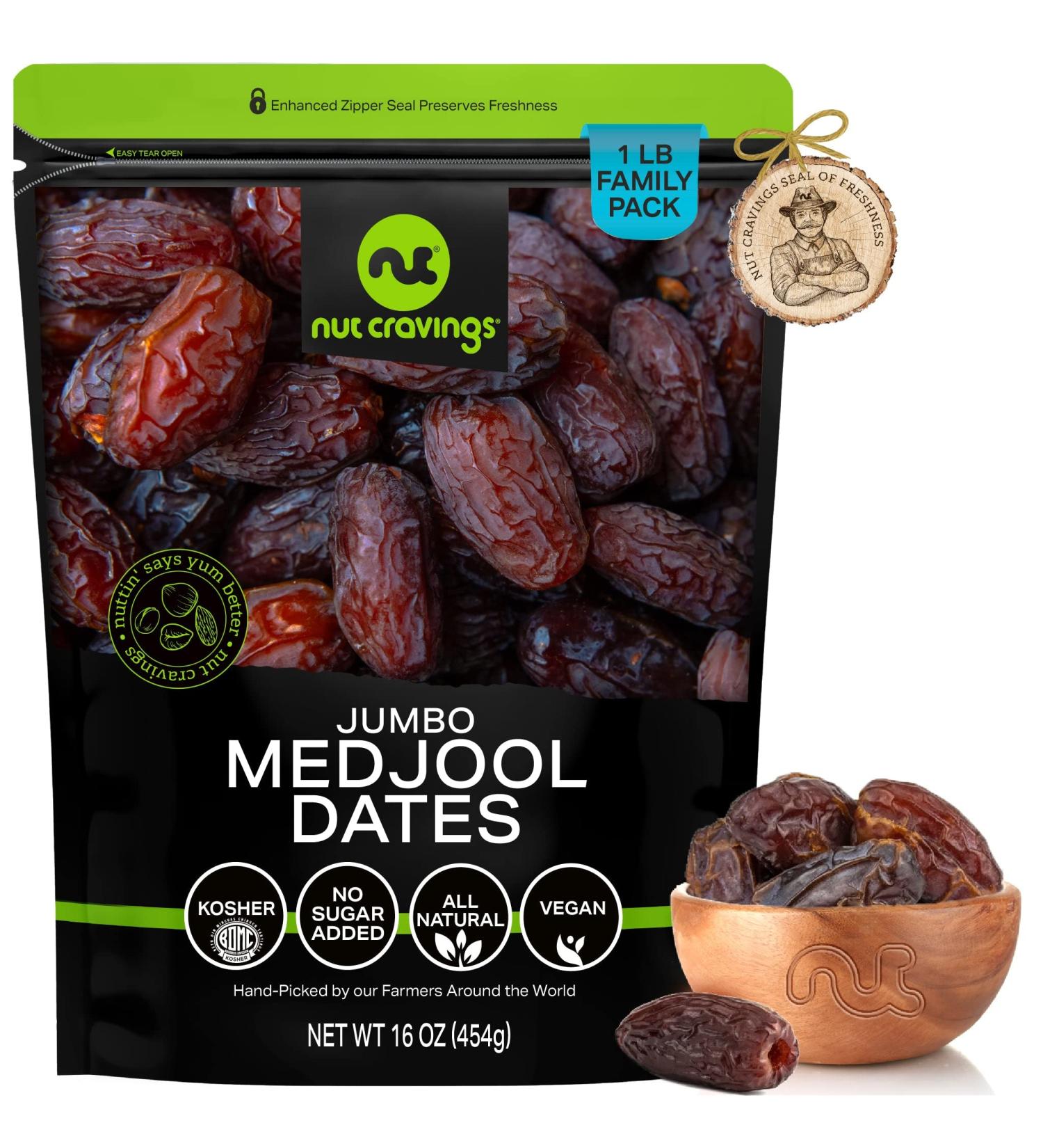 Organic Sun Dried Jumbo Medjool Dates - No Added Sugar (16oz) | Freshly Packed in Resealable Bag | Sweet & Healthy Dehydrated Fruit Snack | Vegan, Kosher Certified - Buy Online on GoSupps.com