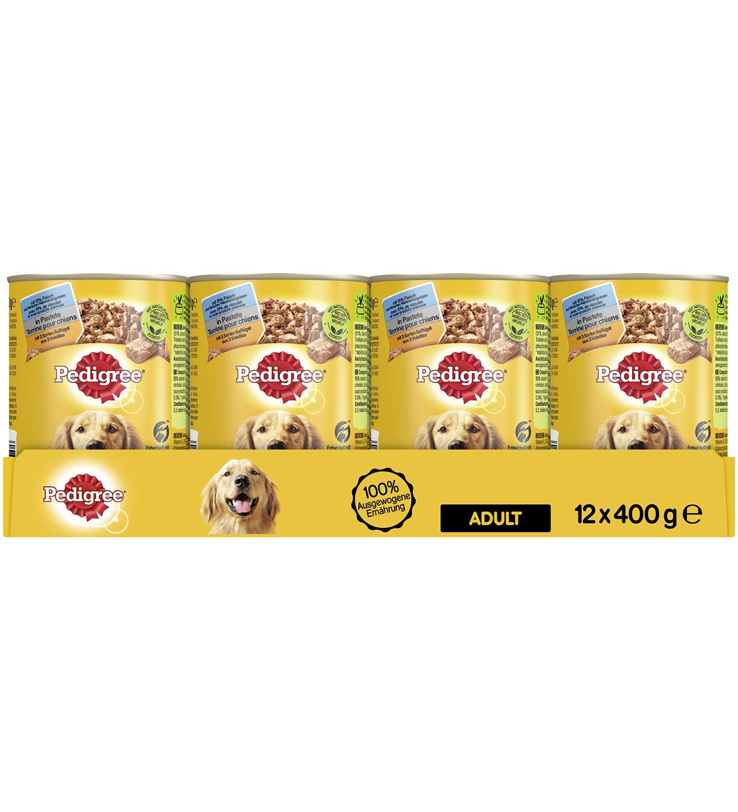 Pedigree dog food wet food with 3 varieties poultry in pate 12 doses (12 x 400g) 4.8 kg (1 -pack) 3 varieties poultry in pate
