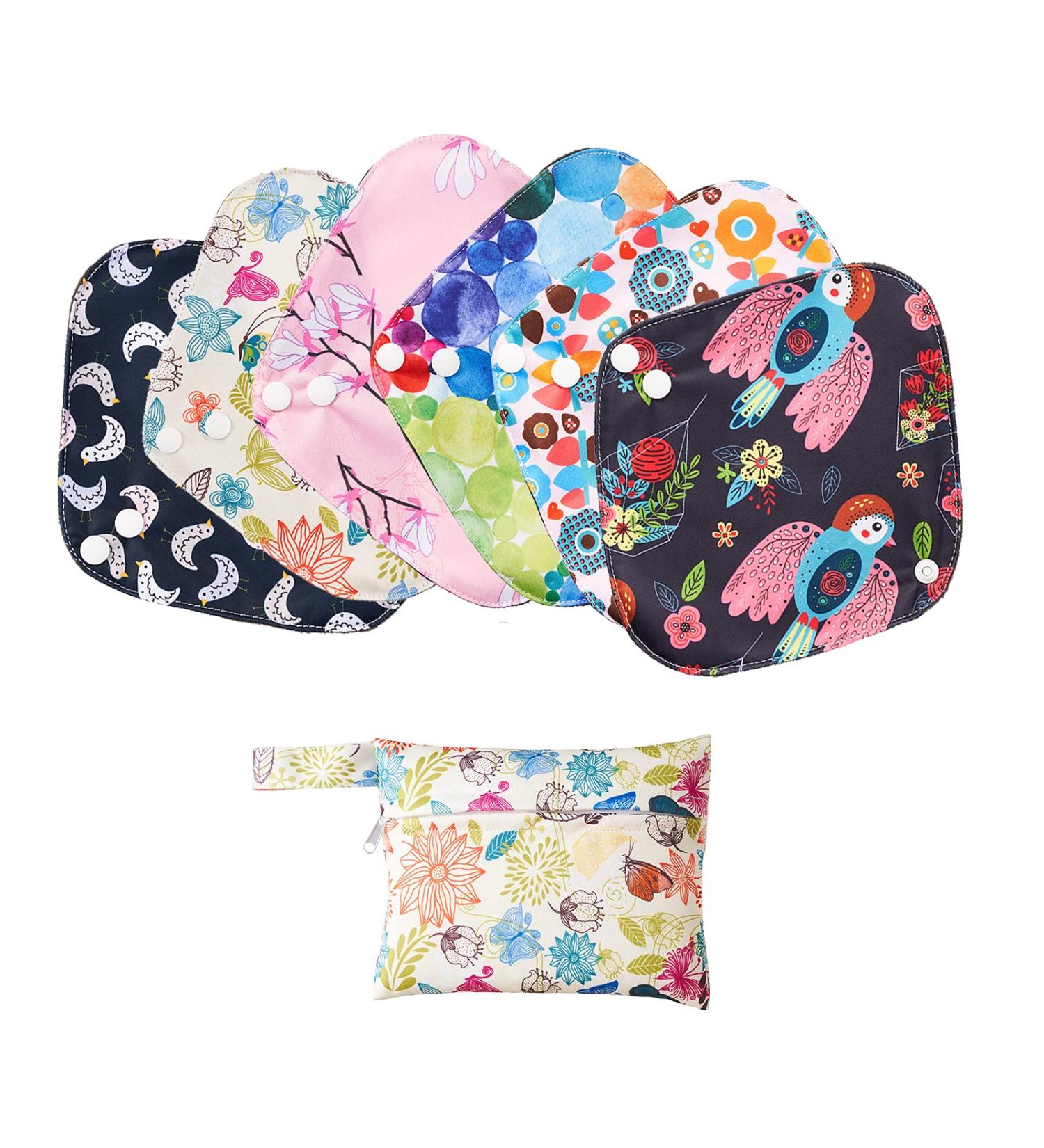 Bounippy Reusable Menstrual Cloth Pads - Washable Microfiber Absorbent Surfaces - Super Absorbent (6 Pads + 1 Small Bag) - Buy Online on GoSupps.com
