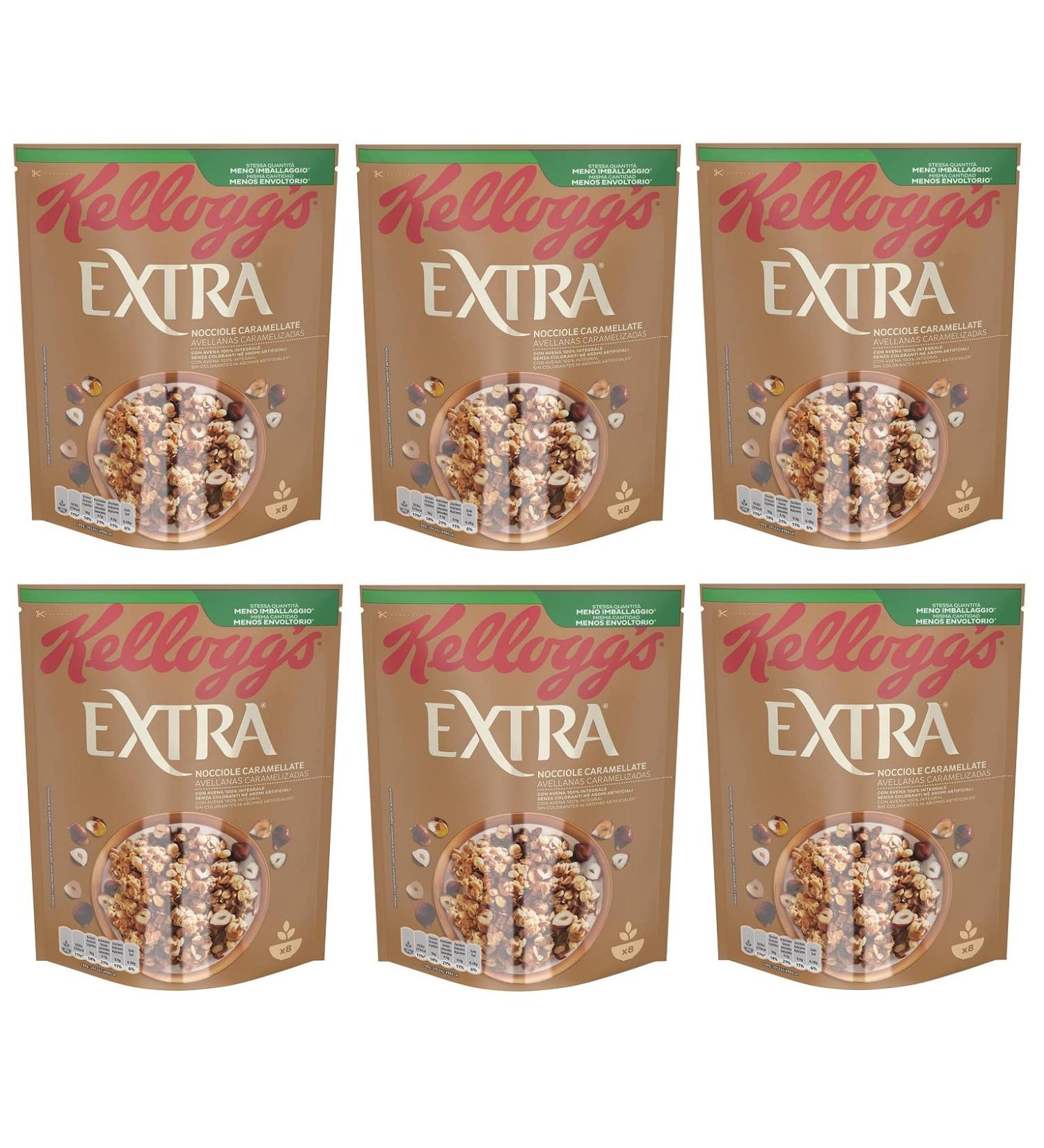 Kellogg's Extra Nocciole 100% Whole Grain Crispy Oat Flakes with Caramelized Hazelnuts 375g Pack of 6 - Buy Online on GoSupps.com