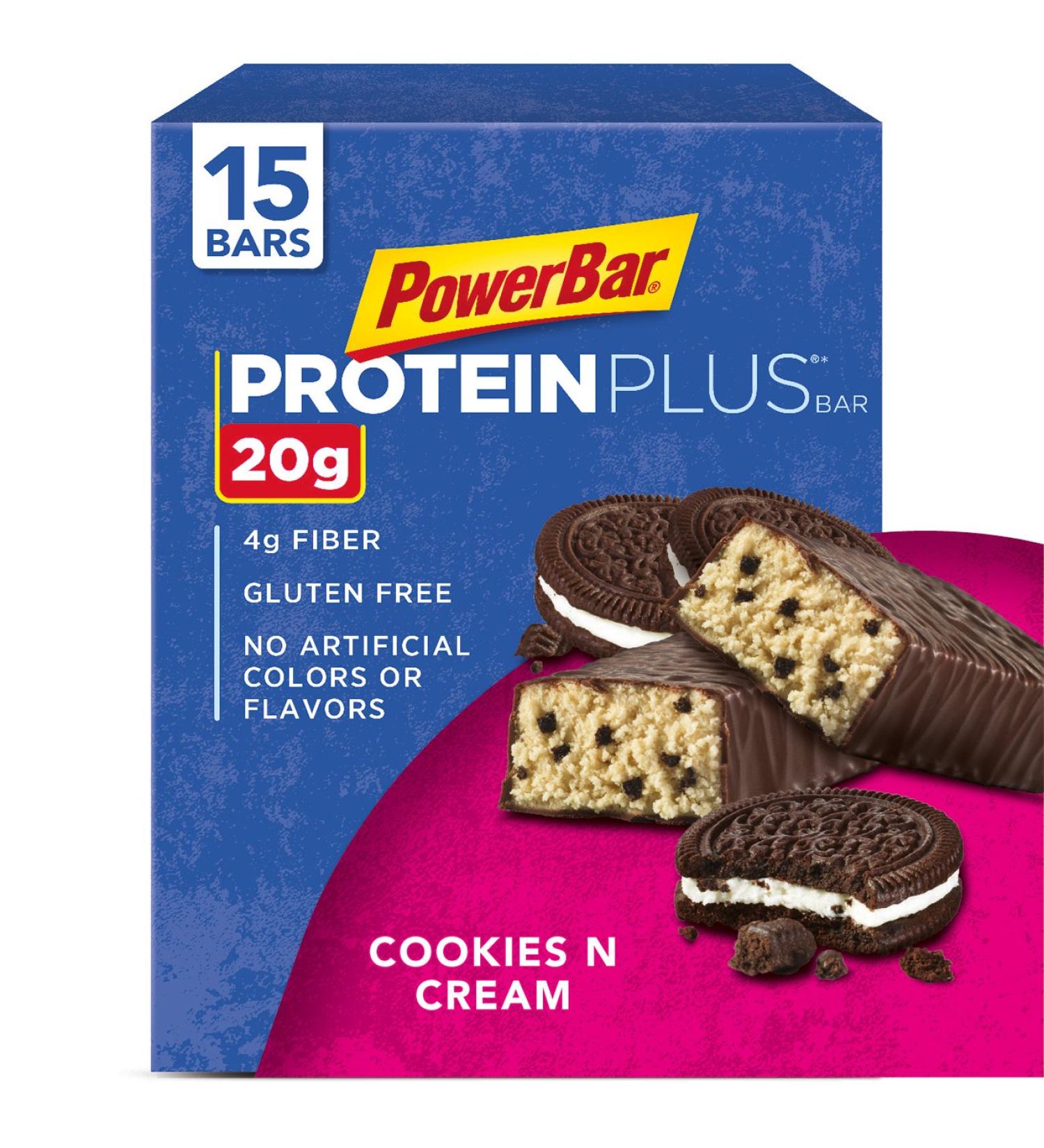PowerBar Protein Plus Bar Cookies & Cream 2.15 oz (Pack of 15) - High-Protein Snack for Muscle Recovery - Buy Online on GoSupps.com
