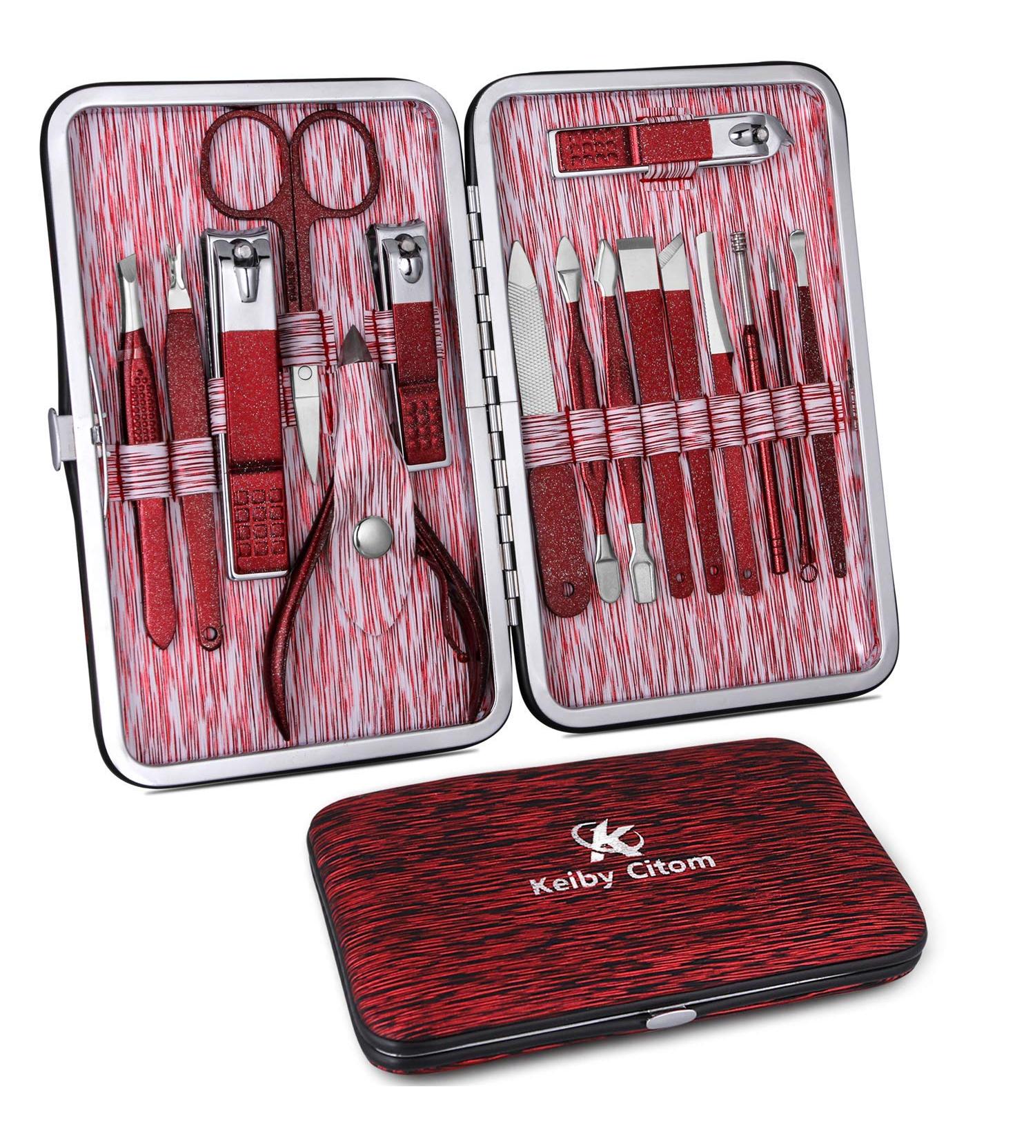 Professional 16-Piece Manicure Set - Stainless Steel Nail Clippers & Pedicure Tools for Women in Ruby Red - Ideal for Travel or Home Grooming - Buy Online on GoSupps.com