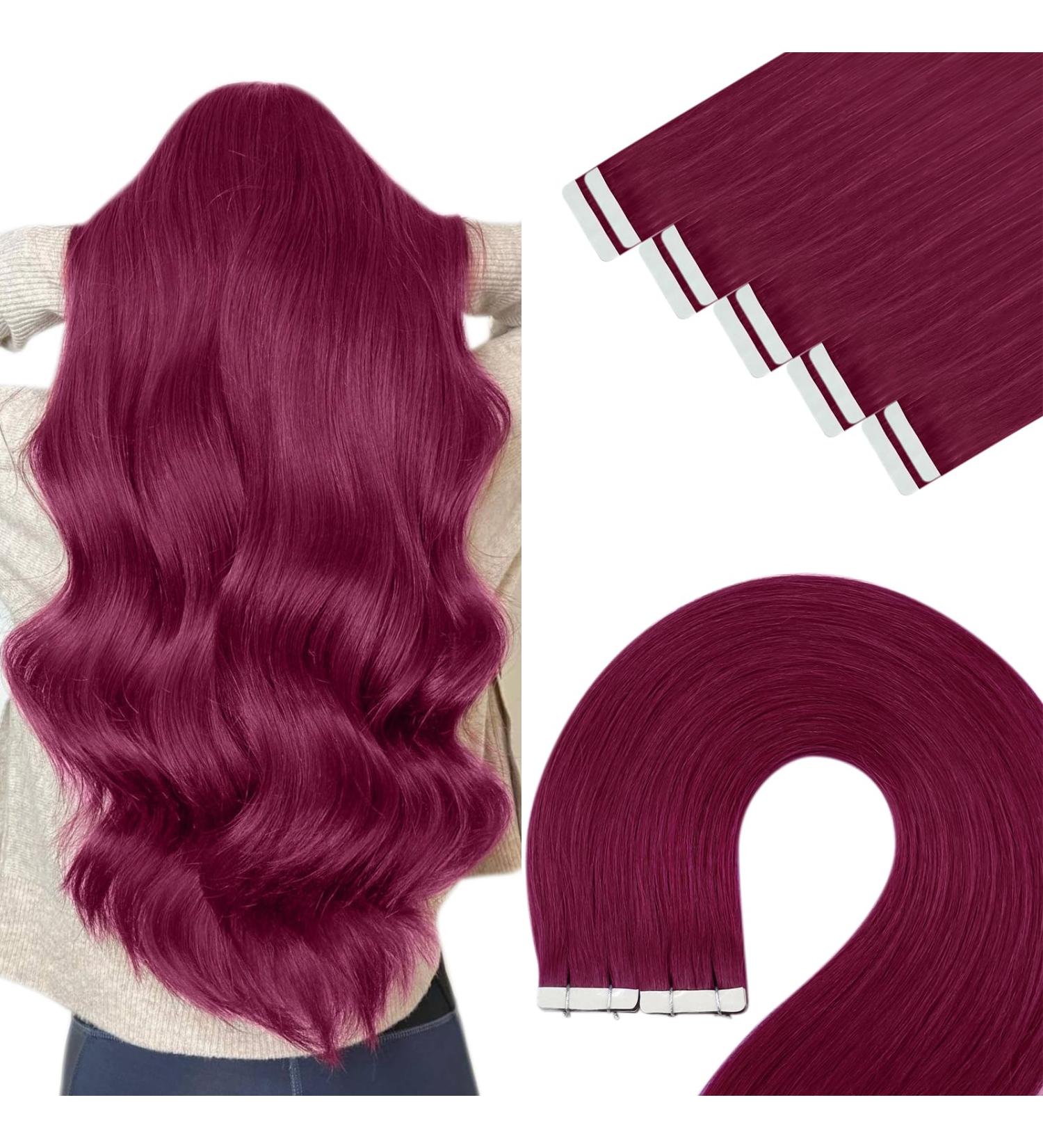 Youngsee Burgundy Tape In Extensions 10pcs Real Hair 35cm Red #BURG 25g - Premium Quality Hair Extensions - Buy Online on GoSupps.com
