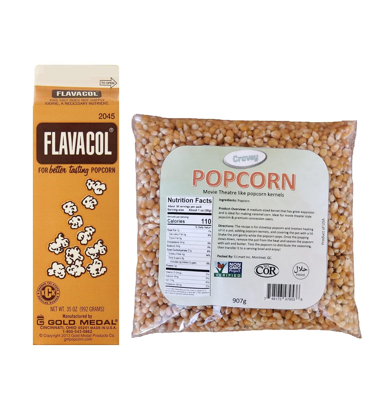 Cravey Popcorn kernels 750g with Flavacol Popcorn salt original popcorn seasoning flavacol by Gold Medal (1kg) - Buy Online on GoSupps.com