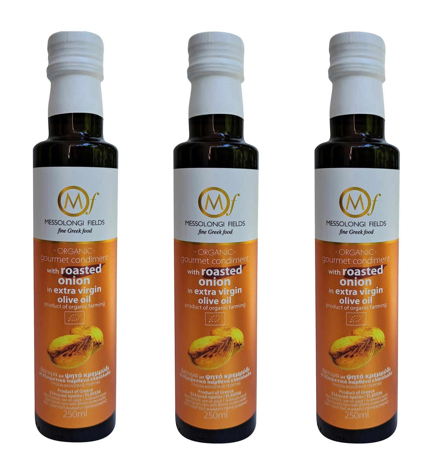 Messolongi Fields | Greek Extra Virgin Olive Oil with Roasted Onion | Gourmet Condiment No Preservatives No additives. | 3 x 250ml - Buy Online on GoSupps.com