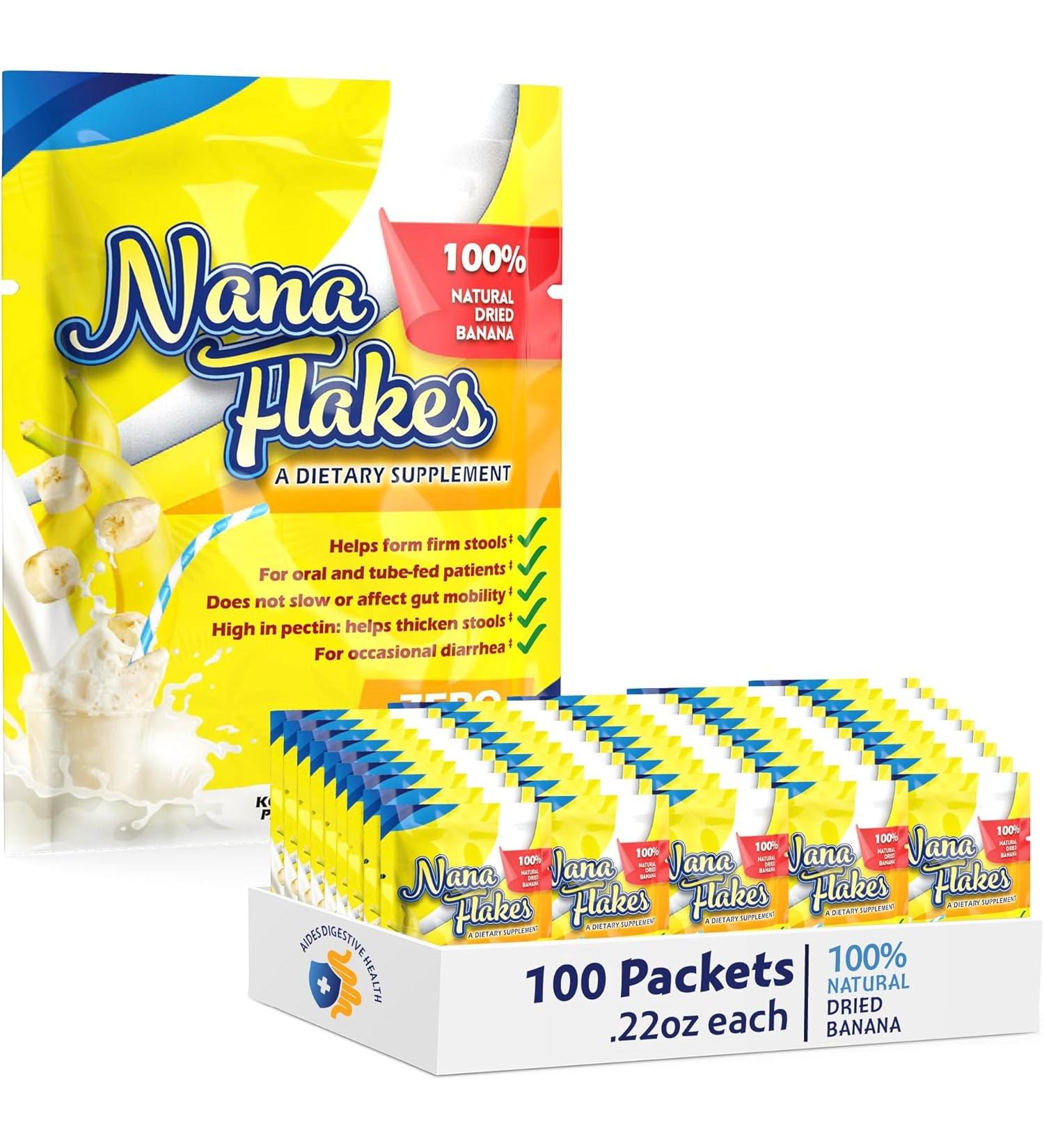 Prebiotic Nana Flakes 100% Pure Banana Flakes Medical Food Powder Decrease Fat Intake & Natural Remedy for Diarrhea & Heart Burn - Great Source of Fiber - Single Serve (100 Packets) Prebiotic 100 Single Serve Packets - Buy Online on GoSupps.com