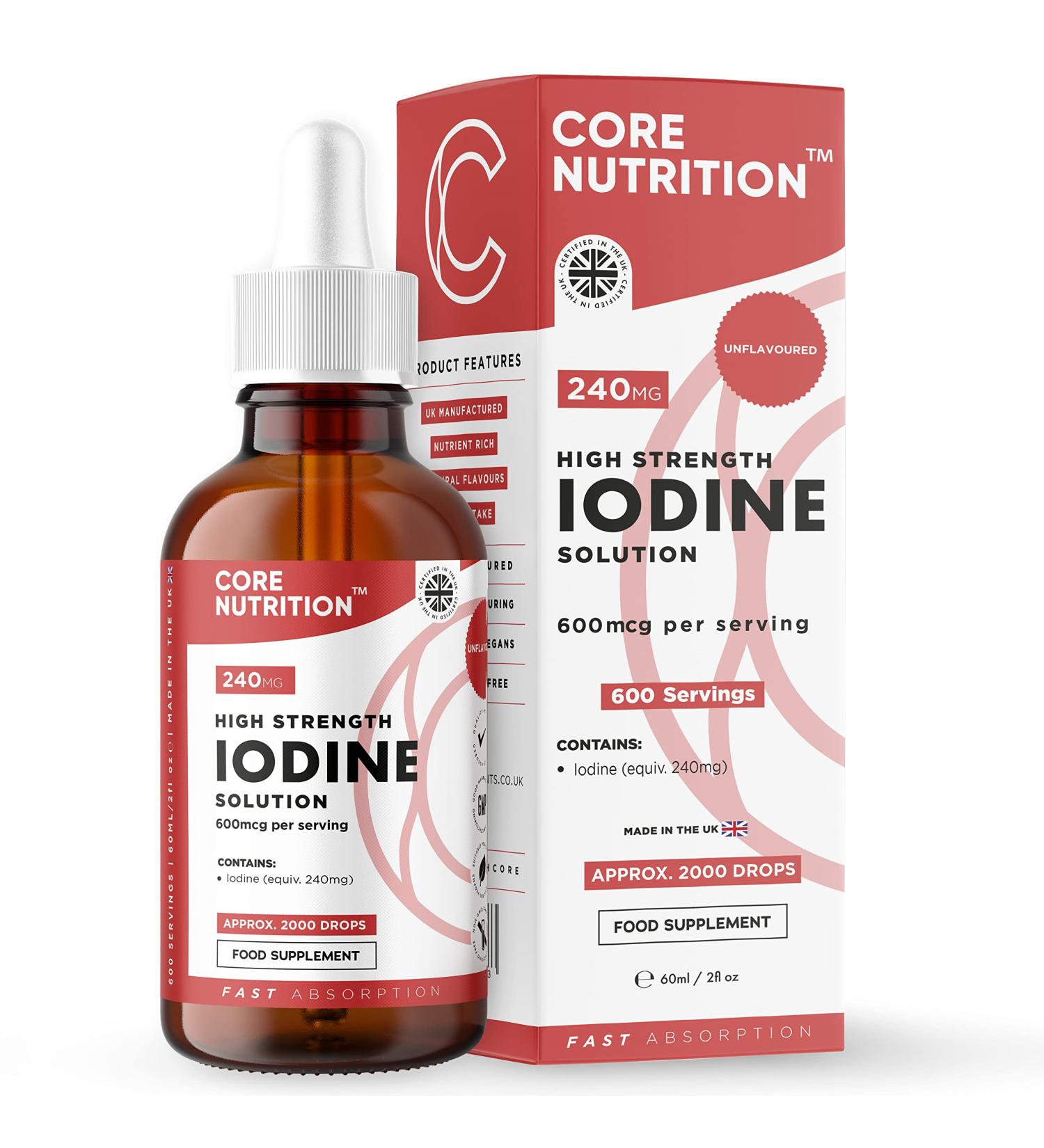 Iodine Liquid Drops - Vegan - High Strength 600mcg - 400 Servings - Made in UK - Core Nutrition - Buy Online on GoSupps.com