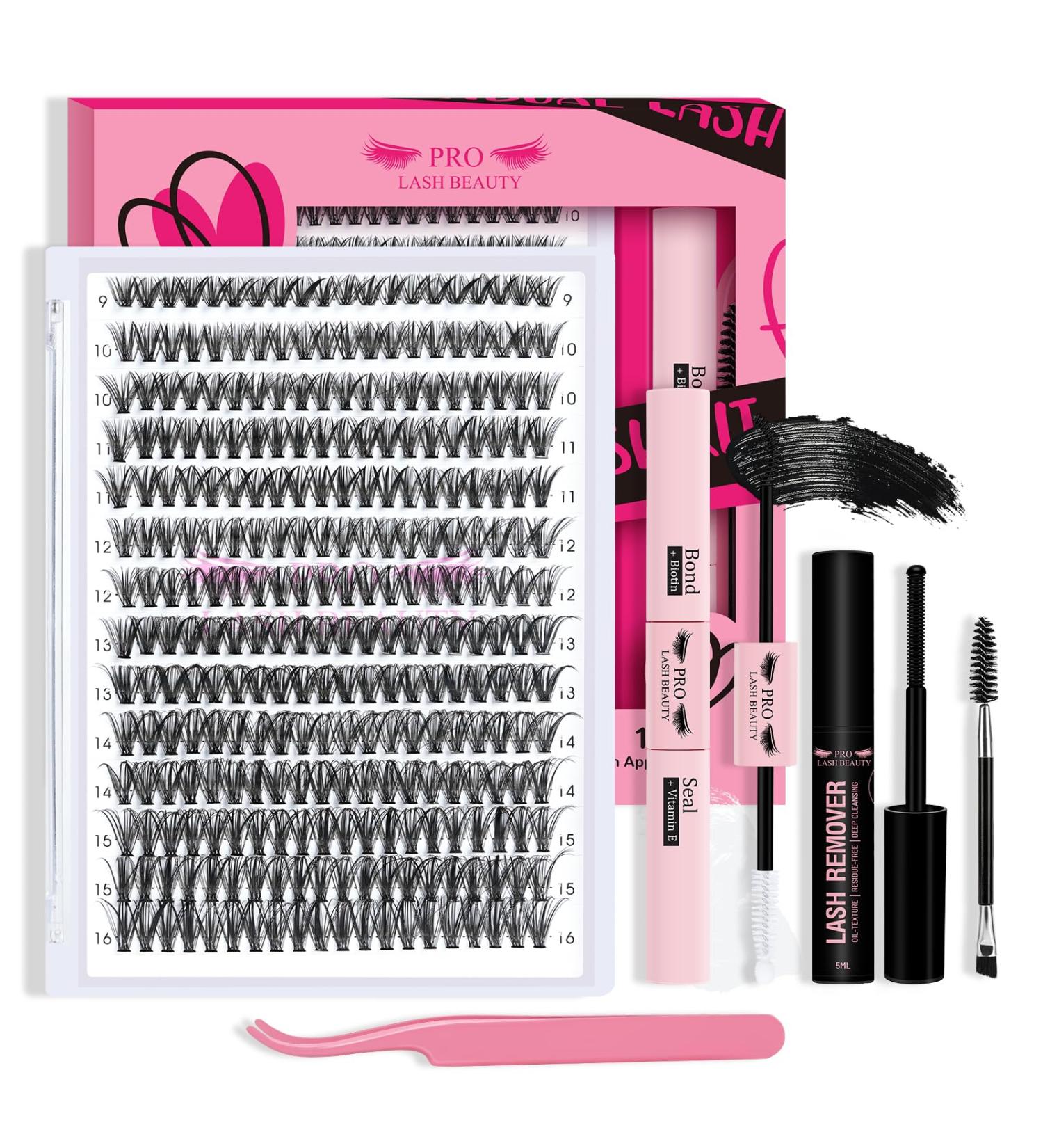 PRO DIY Eyelash Extension Kit - 280 PCs Individual Cluster Eyelashes Applicator & Brush for Beginners - 9-16 Mix 40D-D - Buy Online on GoSupps.com
