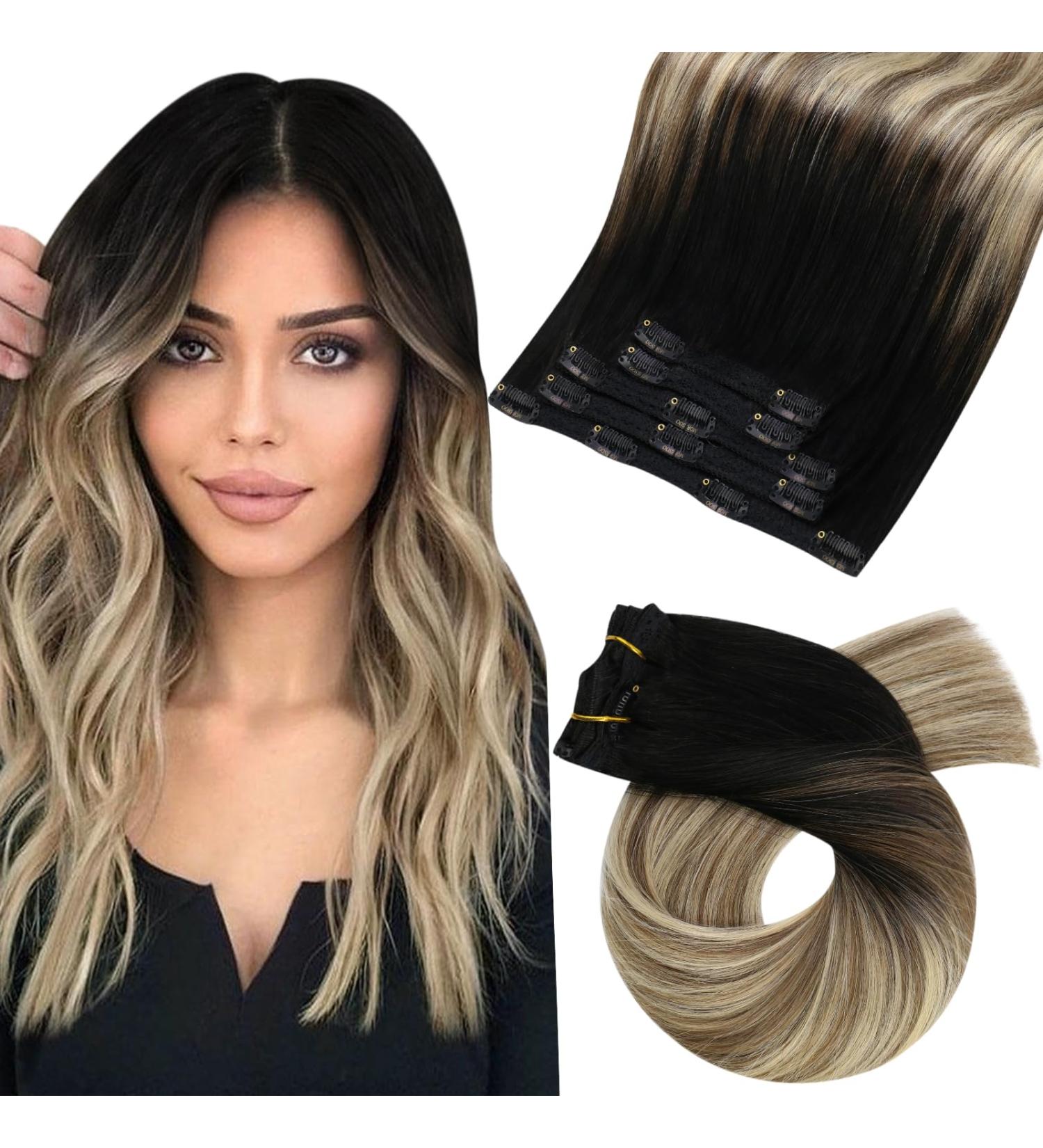 Buy Moresoo Clip-In Extensions - Real Hair Cheap Black to Brown Medium Blonde - 25cm 80g - 7PCs | Fast International Shipping - Buy Online on GoSupps.com