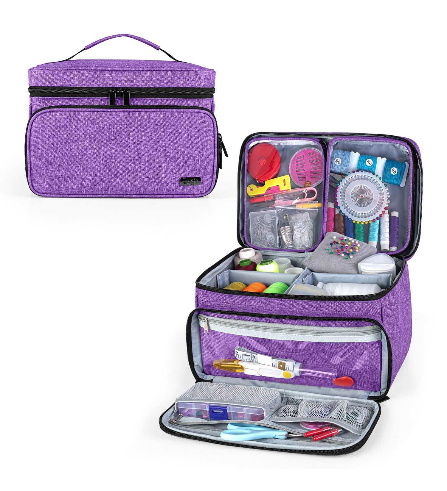 Luxja Sewing Accessories Organizer with 2 Detachable Clear Pockets - Purple Sewing Supplies Organizer (Patent Design) - Buy Online on GoSupps.com