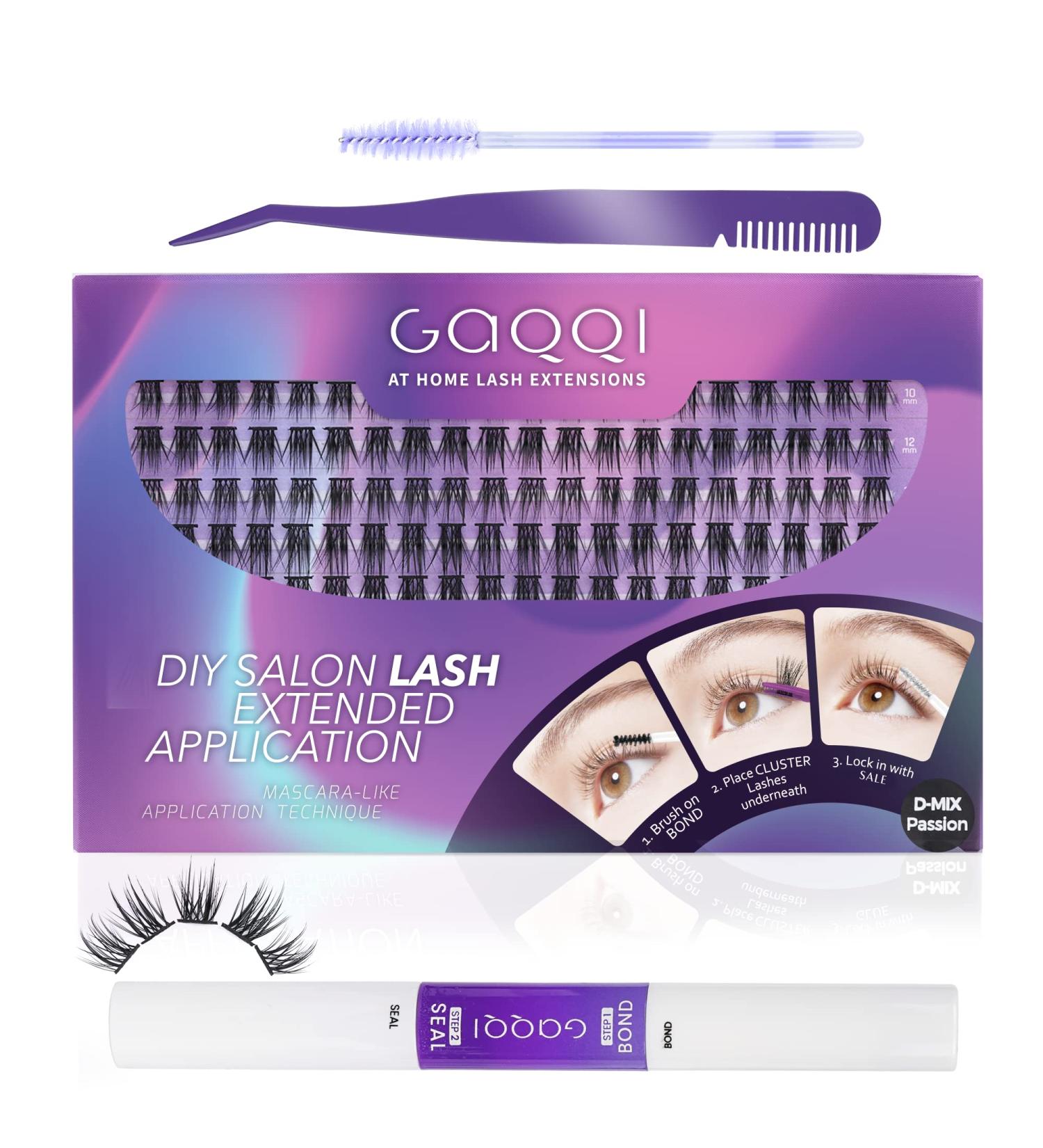 GAQQI DIY Eyelash Extension Kit - 120 Lash Clusters with Bond & Seal, Applicator Tool & Brush for At-Home Lash Extensions (Passion) - Buy Online on GoSupps.com
