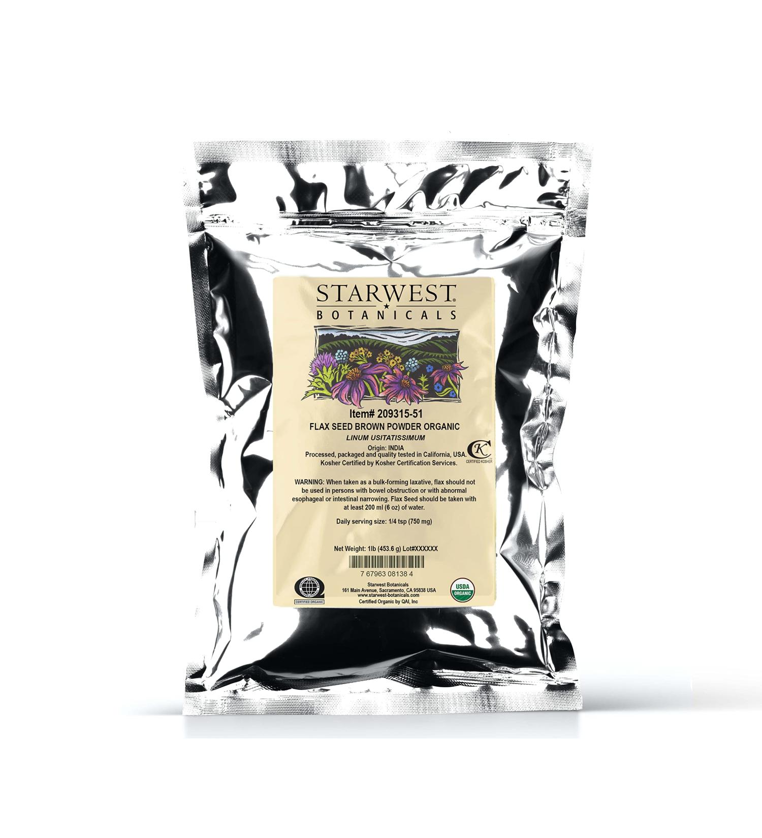 Starwest Botanicals Certified Organic Ground Flax Seed Meal Powder, 1 Pound | Gluten Free