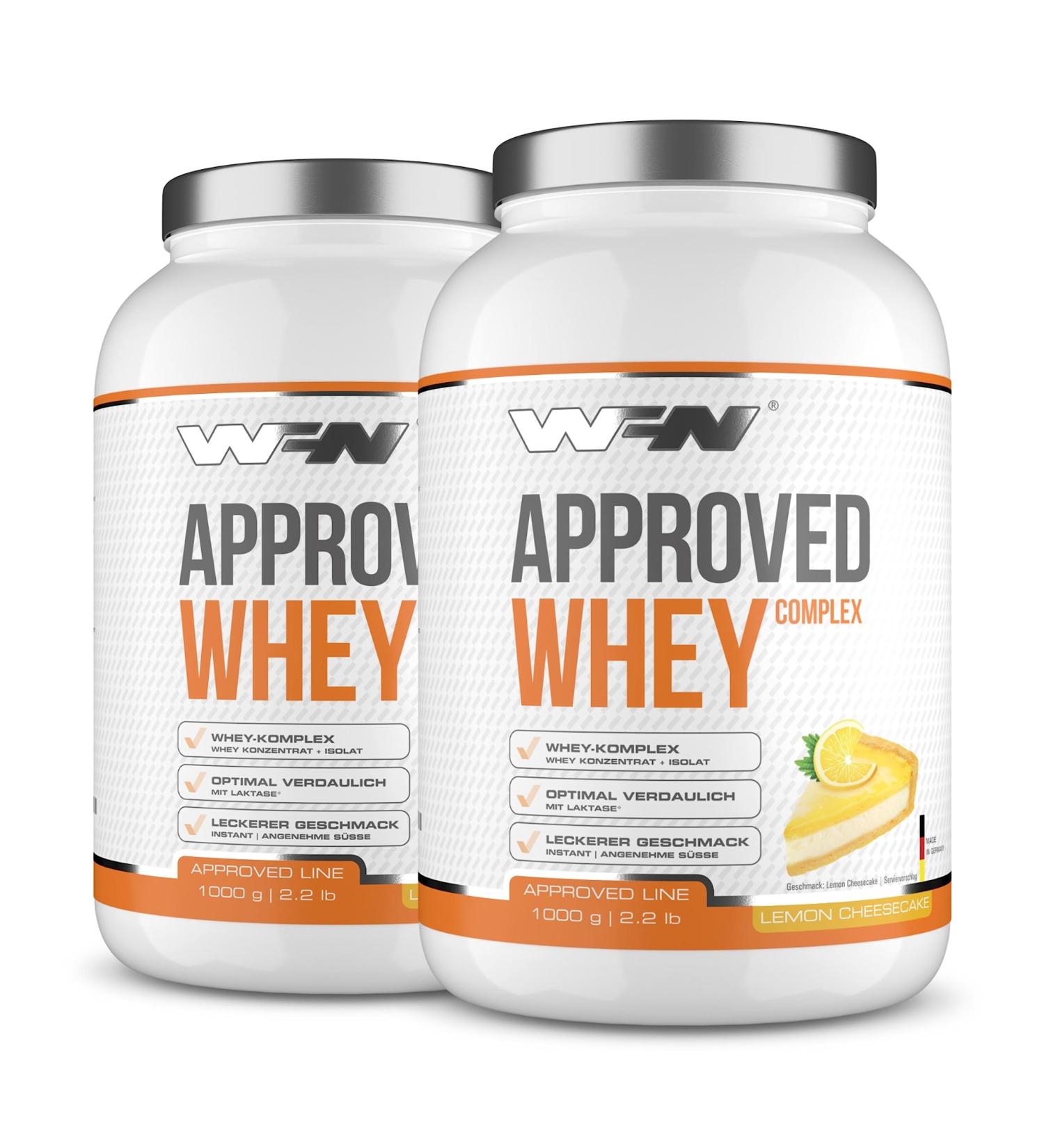WFN Approved Whey Protein Powder - Lemon Cheesecake Flavor (2x 1kg) - High Solubility Whey Protein Isolate & Lactase - 66 Portions - Made in Germany - Lab Tested Quality - Buy Online on GoSupps.com
