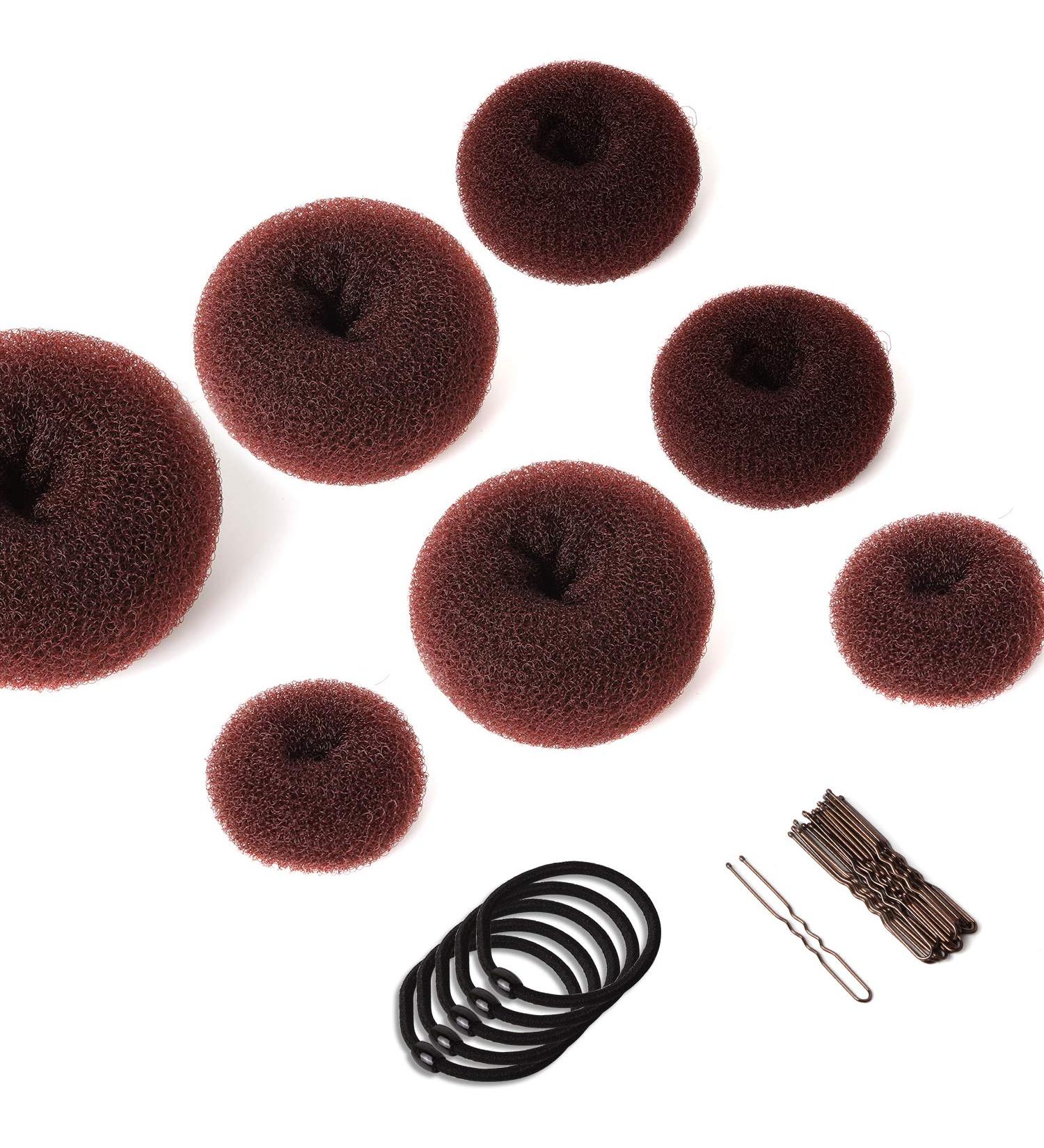 7-Piece Hair Bun Maker Set with Elastic Hair Ties and Pins - Brown Chignon Hairstyle Accessories for Girls and Women - Buy Online on GoSupps.com