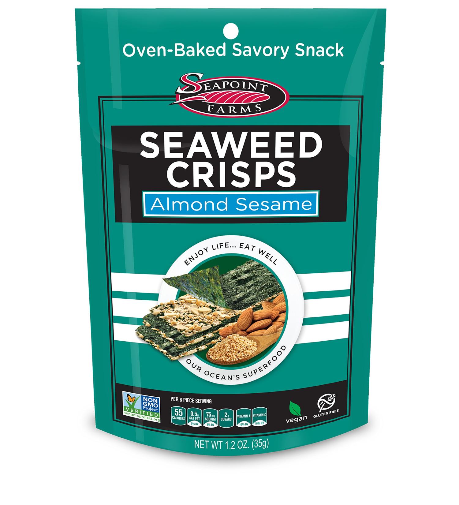 Seapoint Farms Seaweed Crisps Almond Sesame 1.2 oz. (Pack of 12) | Vegan, Gluten-Free, Kosher, Non-GMO Healthy Snack - Buy Online on GoSupps.com