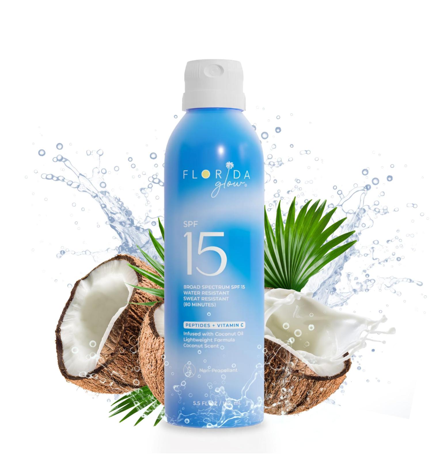 Florida Glow SPF 15 Sunscreen Spray - Broad Spectrum Water Resistant PABA & Oxybenzone Free - Compliant with Hawaii 104 & Florida Keys (5.5 Fl Oz - Buy Online on GoSupps.com