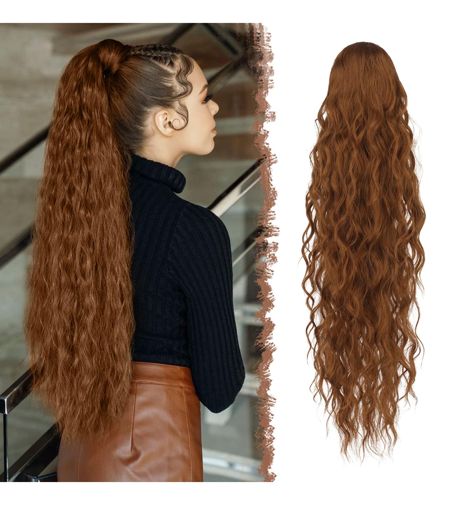 FESHFEN Long Curly Wavy Drawstring Ponytail Extension - Light Auburn 26 inch - Buy Online on GoSupps.com
