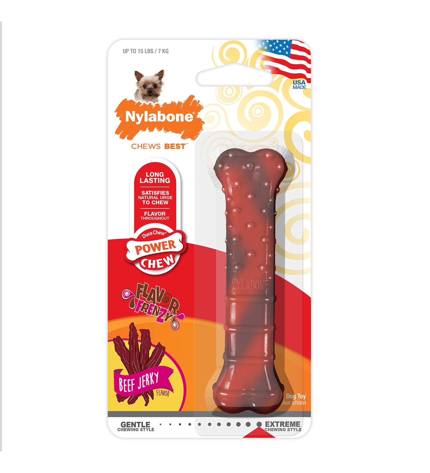 Buy Structured Nylabone Dura Chew Beef Jerky Power Chew for Heavy Chewing Dogs - XS (Up to 7 kg) | Multi-Colored Chewing Bones - Buy Online on GoSupps.com
